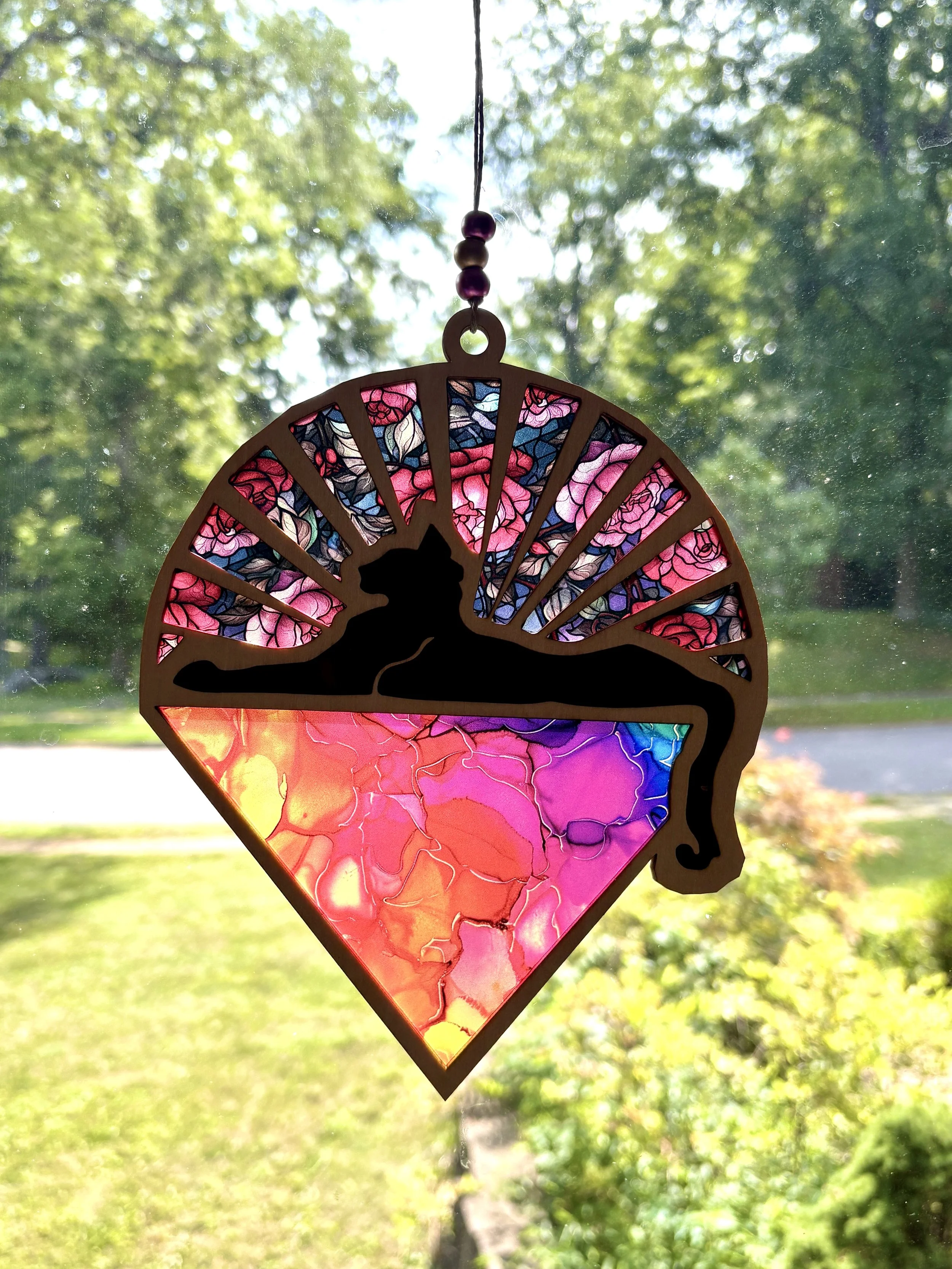 Cat Suncatcher - Rainbows & Roses (9 x 7")