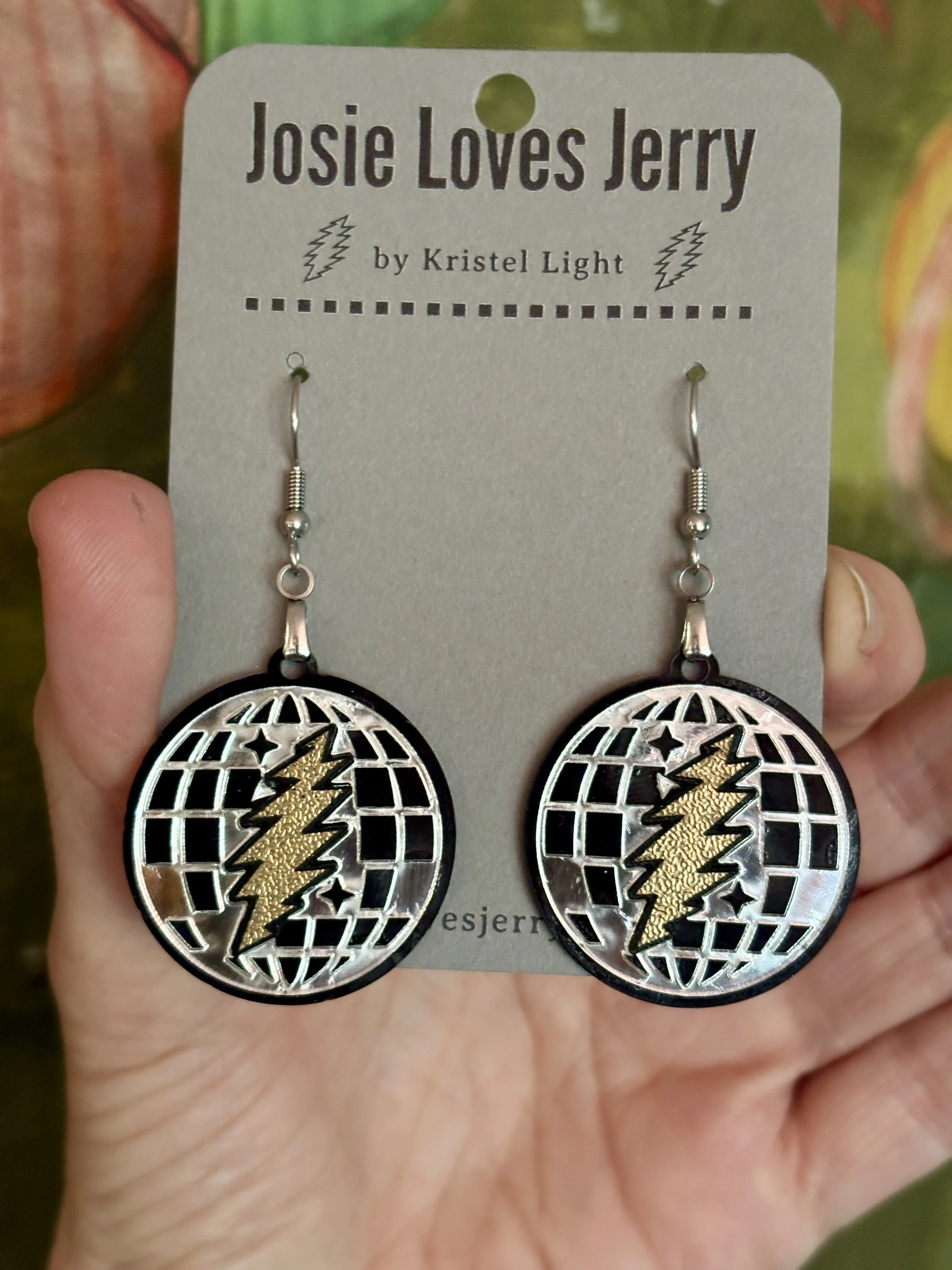 Disco Ball Bolt Earrings - Antique Gold