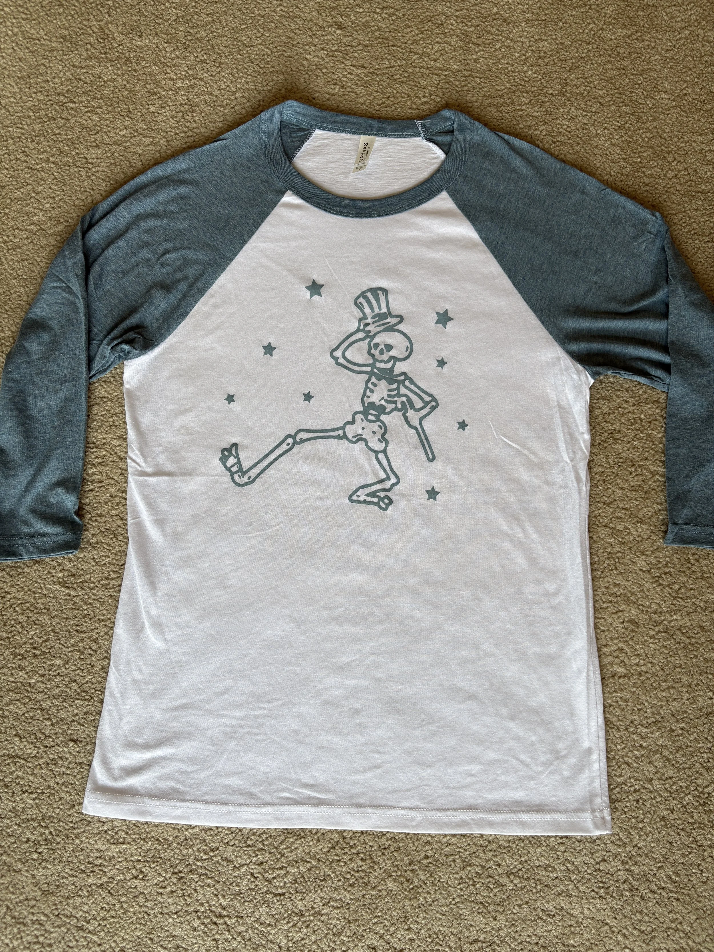 Dancing Skeleton Three-Quarter Sleeve Baseball Tee
