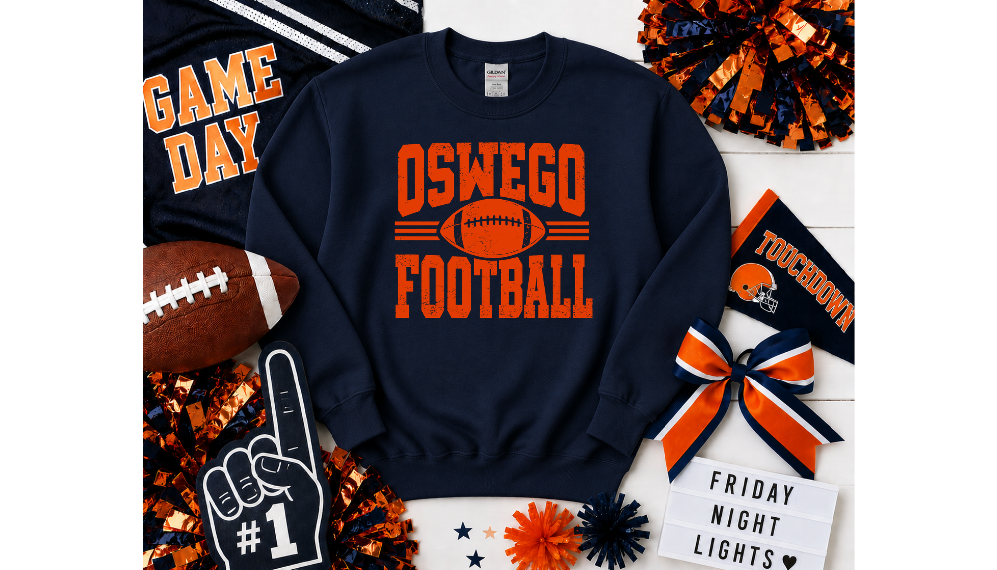 Distressed Oswego Football - Youth Gildan and Hanes