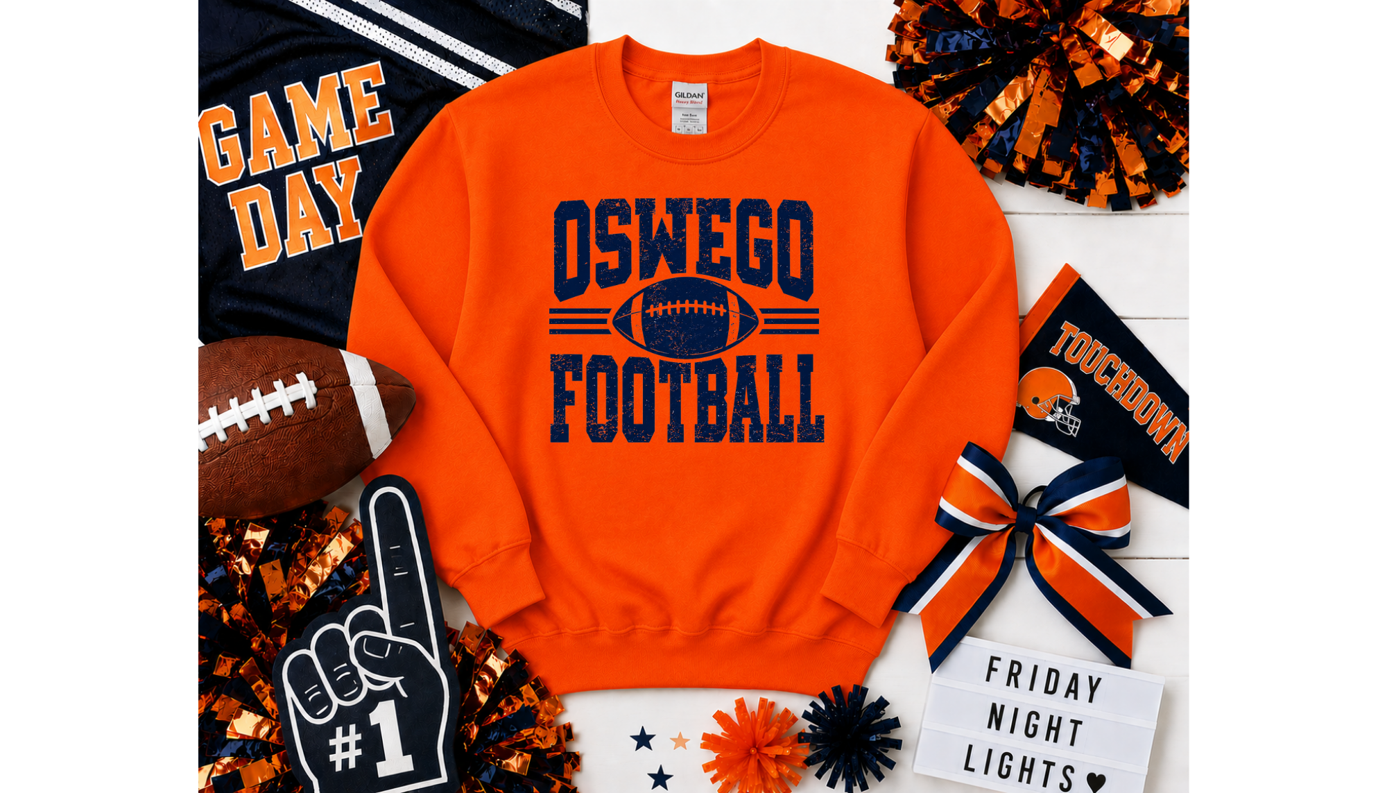 Distressed Oswego Football - Adult Gildan