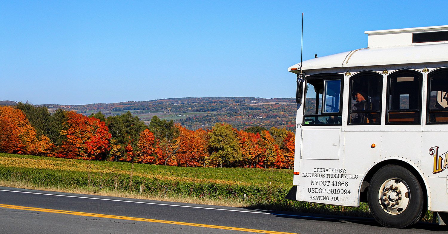 Lakeside Trolley traveling through Finger Lakes wine country