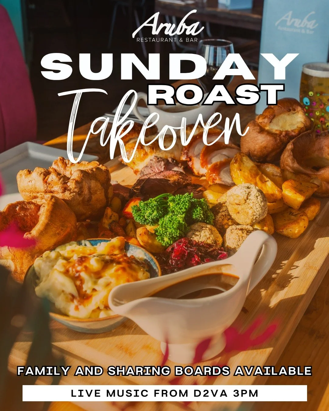 We welcome you back to Sunday Roast Takeover with Live Music from DV2A at 3pm🔥🤤
Dive into a choice of Roast Dinners, Sharing Roast Boards and Family Boards🍖🥕🍗🍷
Book online or DM us for tables😍