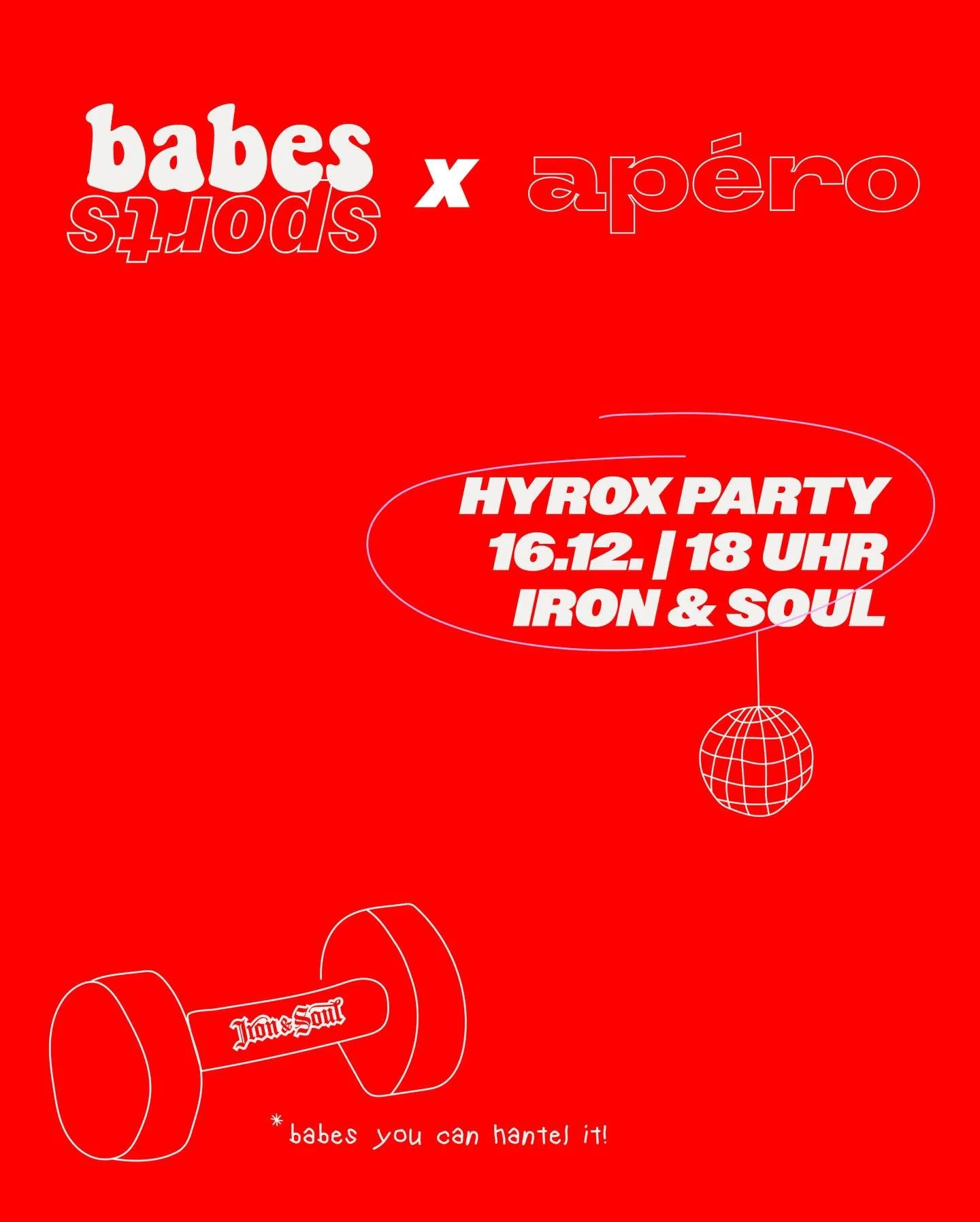 Here we go again! 
babes sports x @apero.byaustin - HYROX party
team @coach_saidu vs. team @coachtommyp : 48 souls, 2 teams, one exhausting party.
 
save the date: 16th december, 6 pm.
bookable via urban sports @ironandsoul_koeln