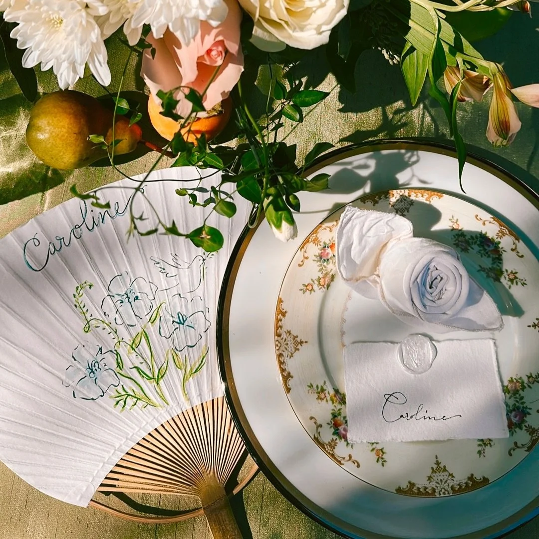 Throwback to painting personalized fans during the most beautiful baby shower. Such a special keepsake&mdash;I&rsquo;m reminded of that day every time I use it. ✨