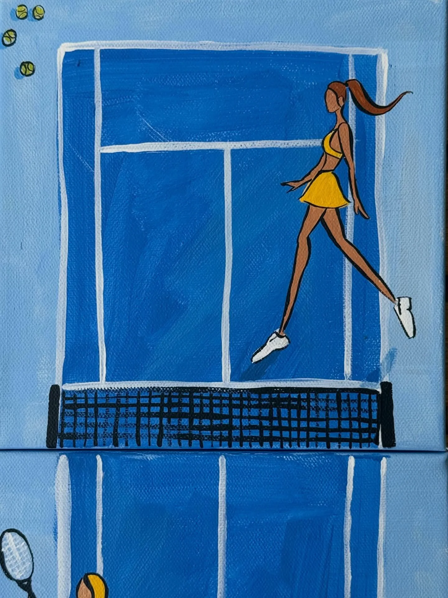 &ldquo;Looks That Serve&rdquo; 

8x8, acrylic

Is it just me or do we all play better when we&rsquo;re wearing our new matching set? At least in my mind I&rsquo;m playing better&hellip;haha