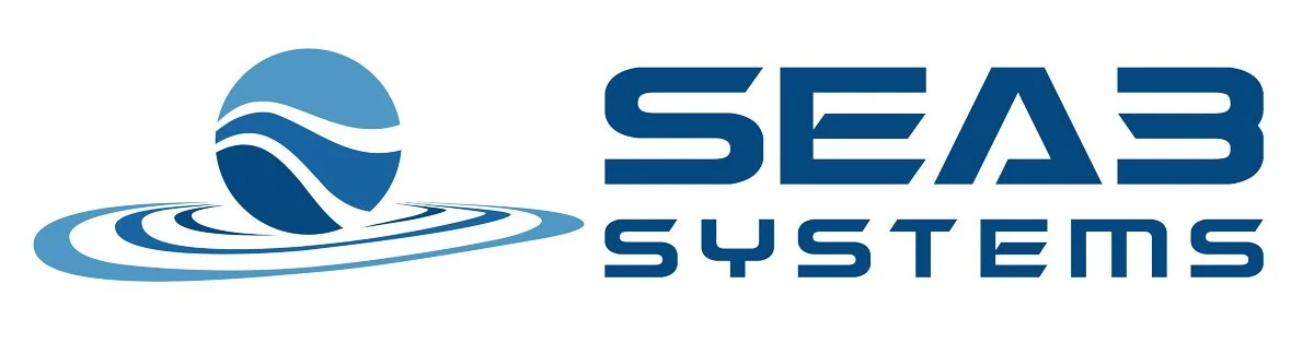 Logo of SEAB Systems featuring a stylized globe with water waves and the company name.