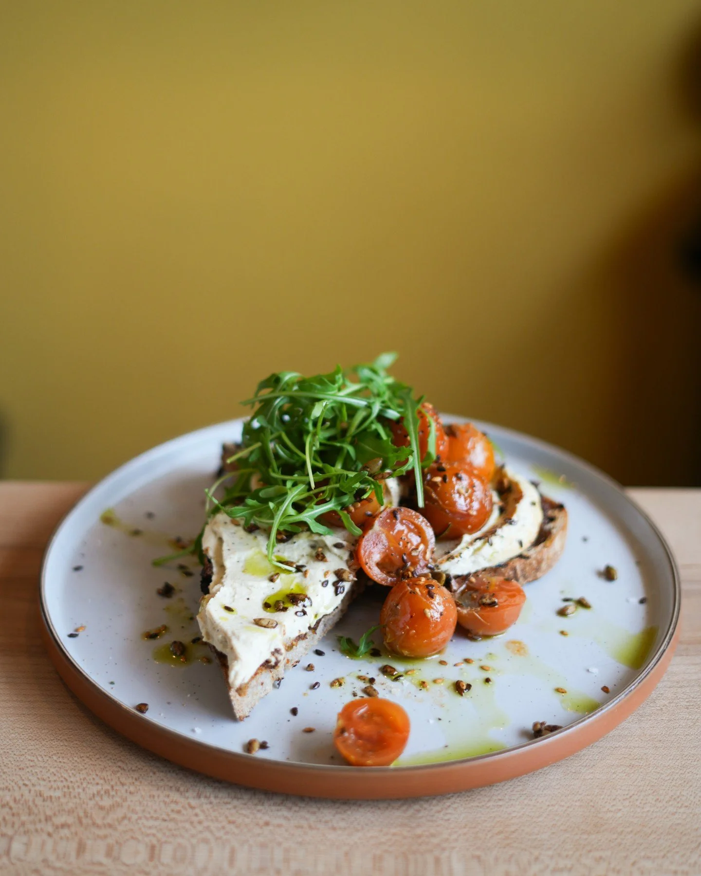 Our Cashew &amp; Lemon Ricotta is served on toasted sourdough with zesty cashew &amp; lemon ricotta, spicy nduja, confit cherry tomatoes, and a sprinkle of toasted sesame seeds 🌶️🍋

YUM YUM YUM. 

#doughhereford #brunchhereford #spring