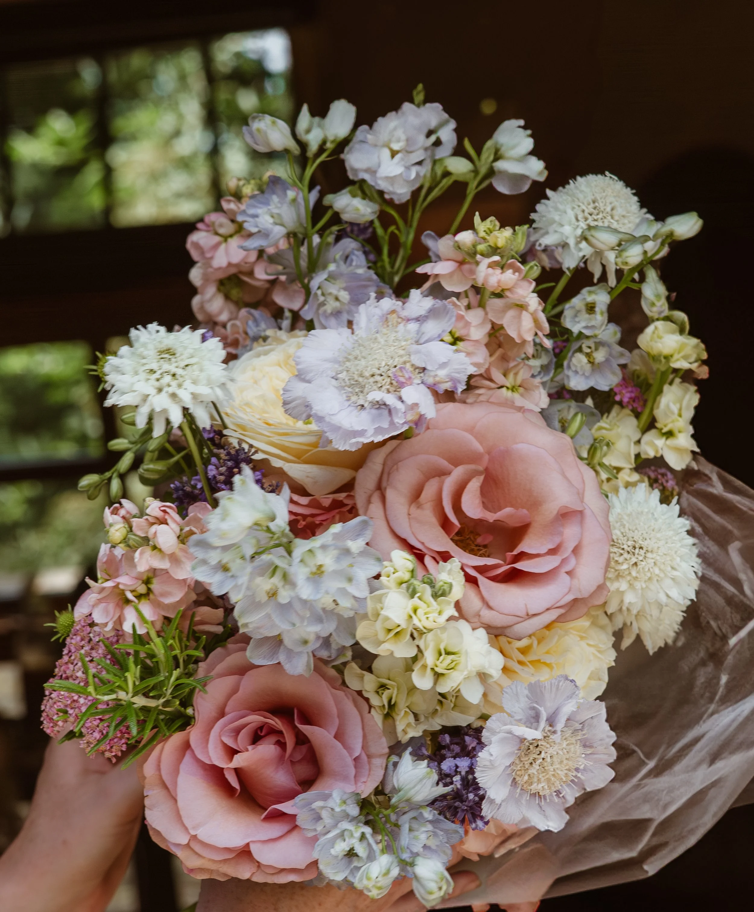 Summer floral bouquet, mixed pastel flowers