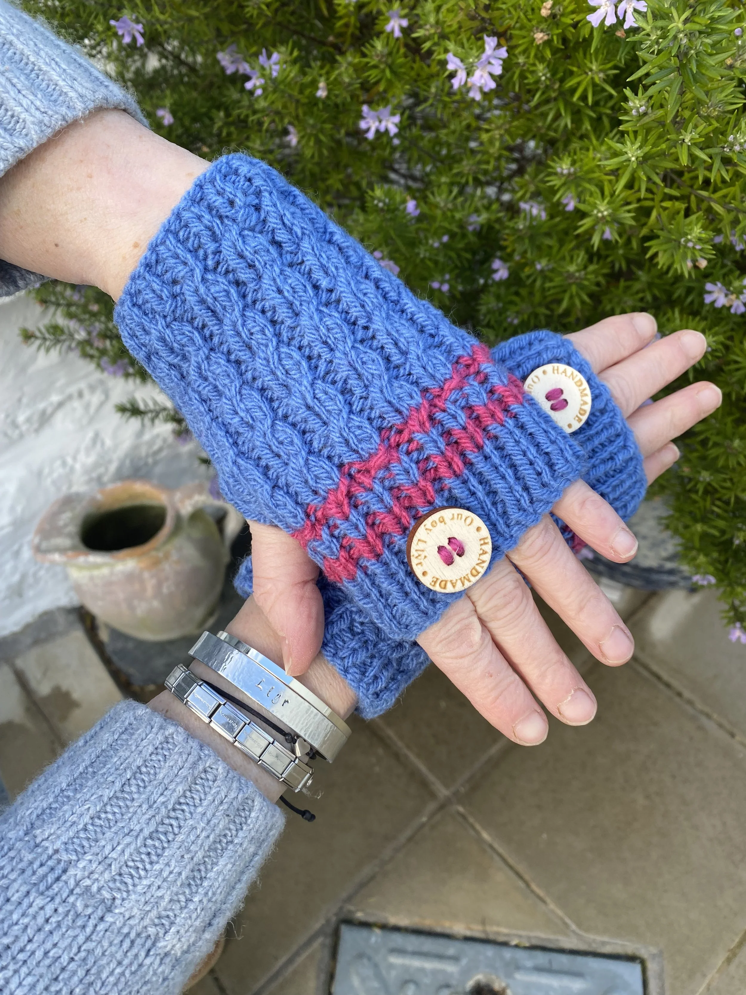 PW8-1 Nanny Ena's  Blue with Pink Stripe 80% Acrylic 20% Wool