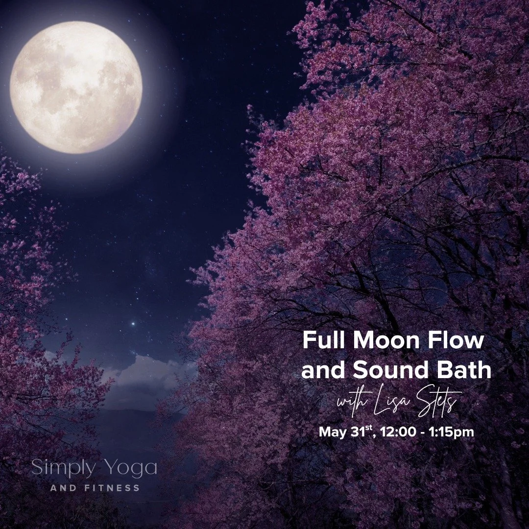 🌝 Full Moon Flow and Sound Bath with Lisa Stets. 

🌝 Enjoy a moderate flow under the energy of the full moon to reset body, mind and spirit. Set an intention for the moon phase and connect to the lunar vibrations of mindful movement, meditation, an
