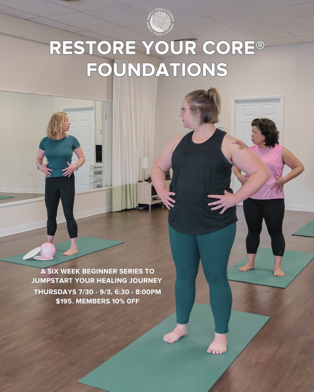 ✨Ready to be Restored? 

Our next 6 week beginner series, Restore Your Core&reg; Foundations, starts Thursday, July 30th with Michele Landis, owner and director of Simply Yoga and Fitness, 500hr RYT, and Restore Your Core&reg; professional with over 