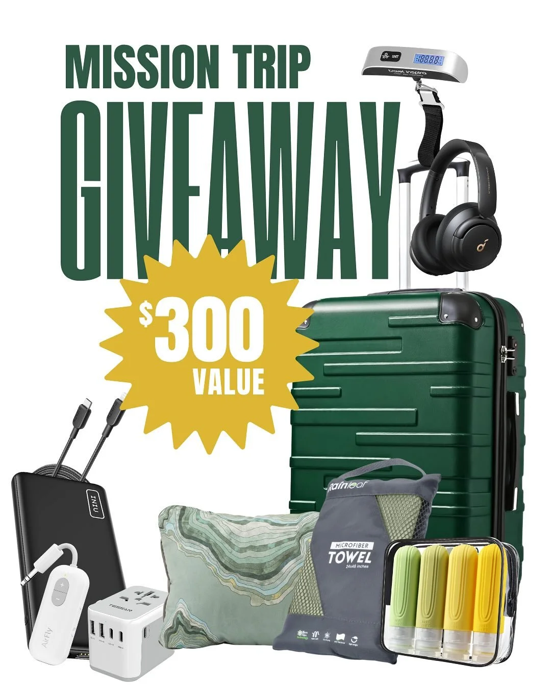 Early birds get the gear! 
Sign up for your Global Encounters mission trip BEFORE March 26 and you could win our $300 travel giveaway &mdash; suitcase, noise-canceling headphones, travel pillow, and all the essentials for your next adventure. 

Don&r