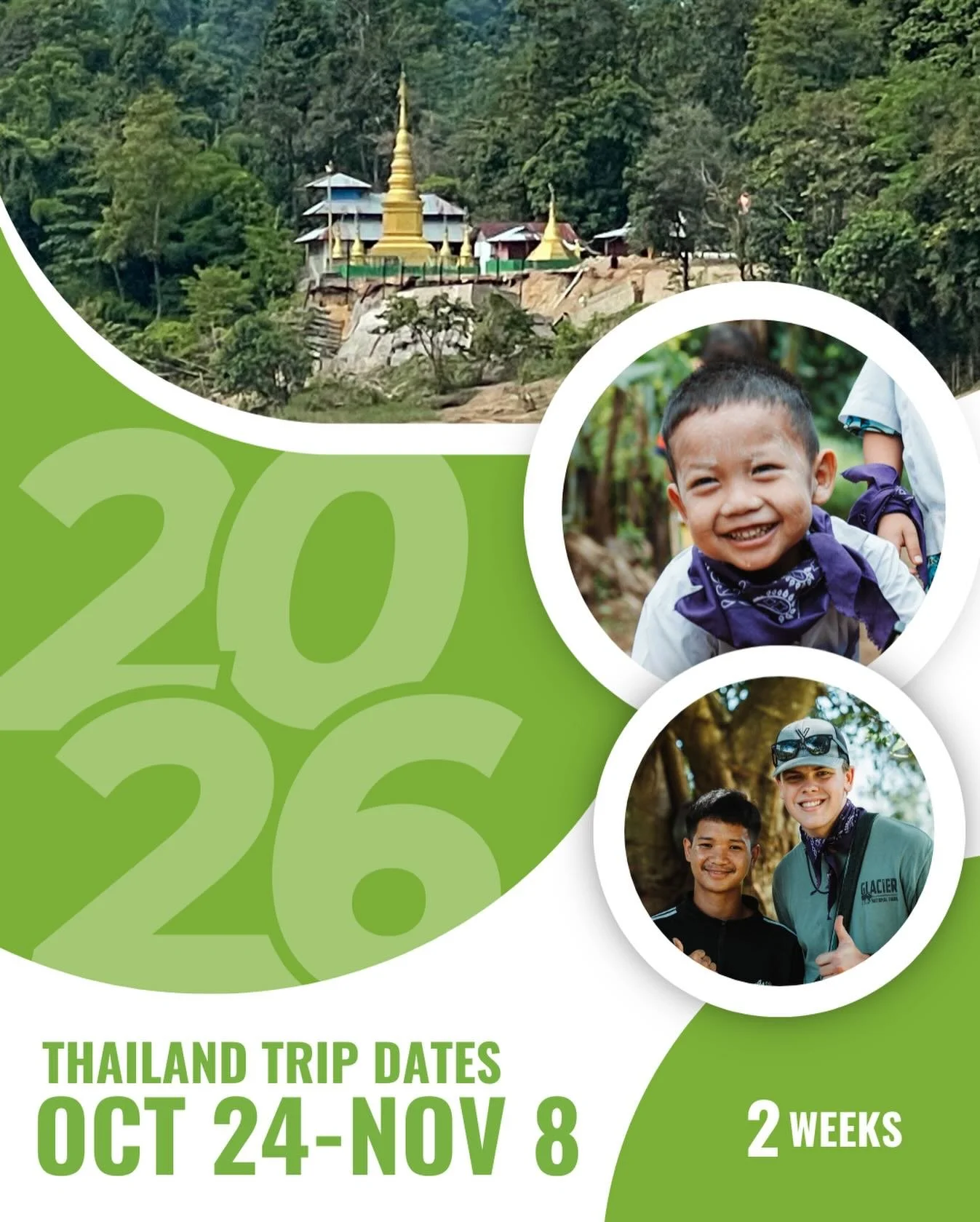 We&rsquo;re heading back to Thailand with Global Encounters 🇹🇭
Two weeks of loving on kids, teaching them about Jesus, and showing hope in a country that has been deeply affected by war.

📅 Tentative dates: October 24 &ndash; November 8
(Dates wil