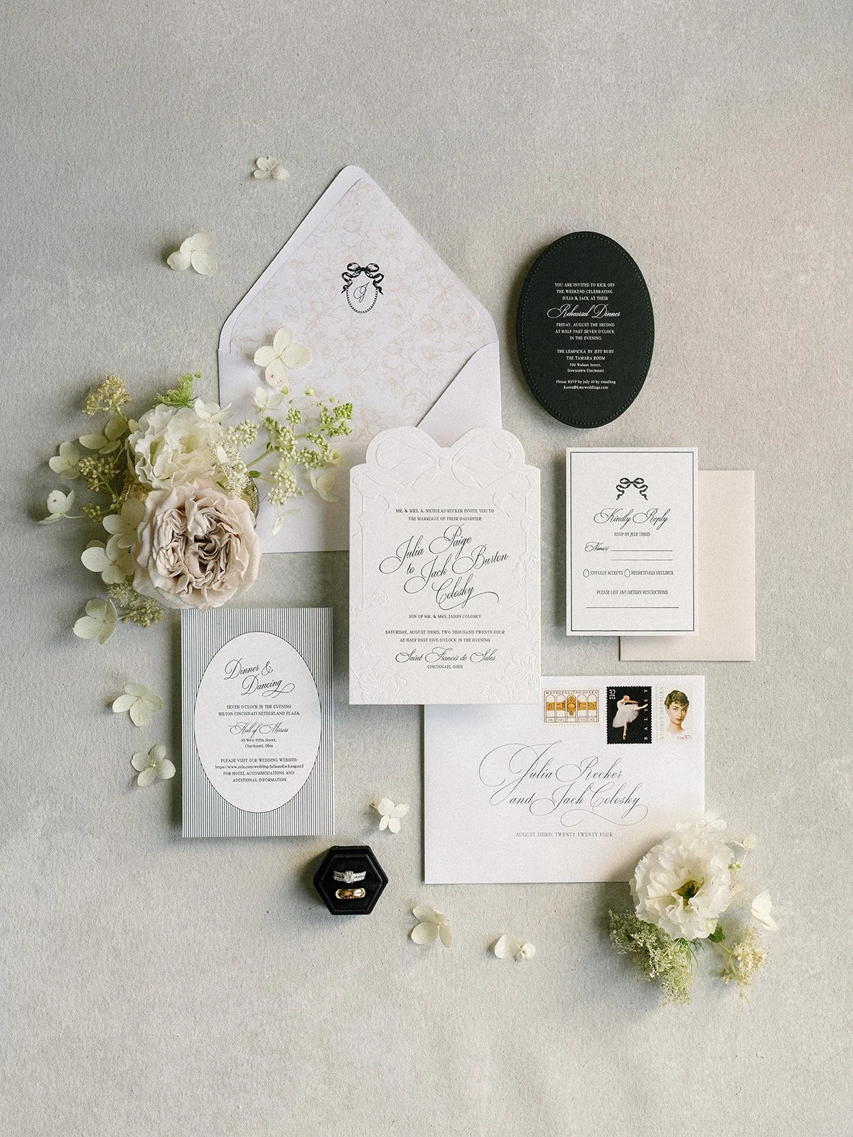 Luxury wedding invitation designed by Oakley and Hyde Cincinnati