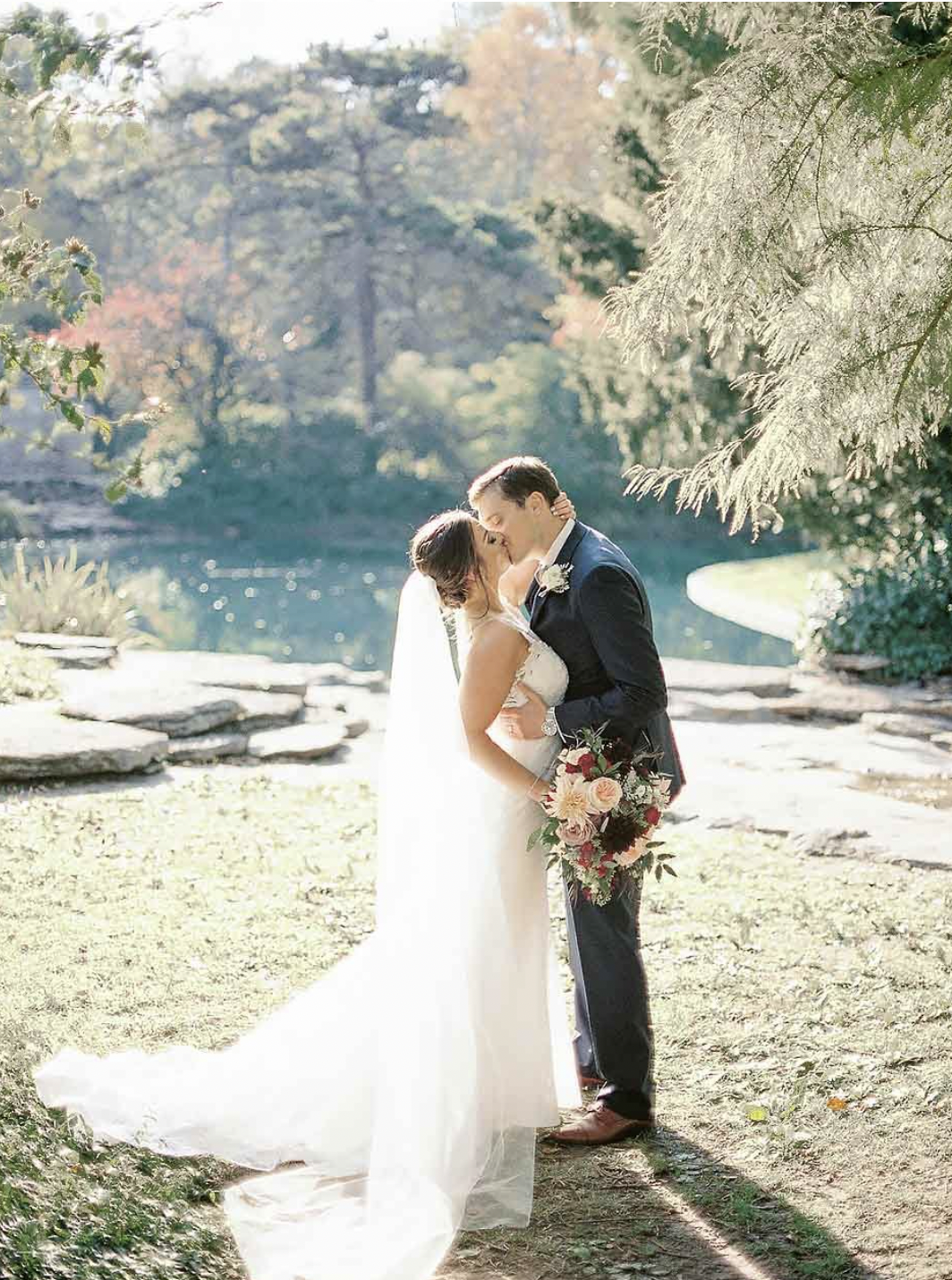 A bride and groom film portrait at Eden Park Cincinnati