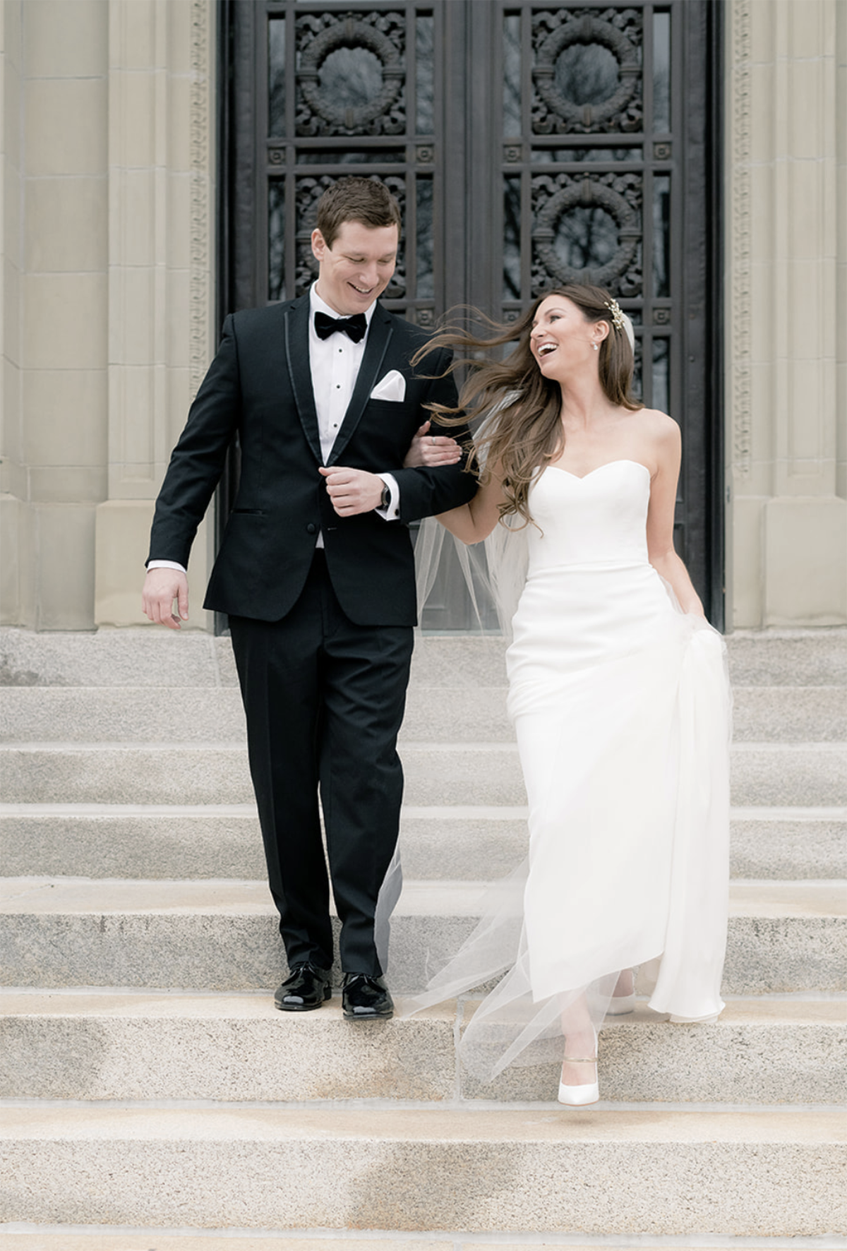 Authentic and joyful couple on their wedding day, Memorial Hall Cincinnati