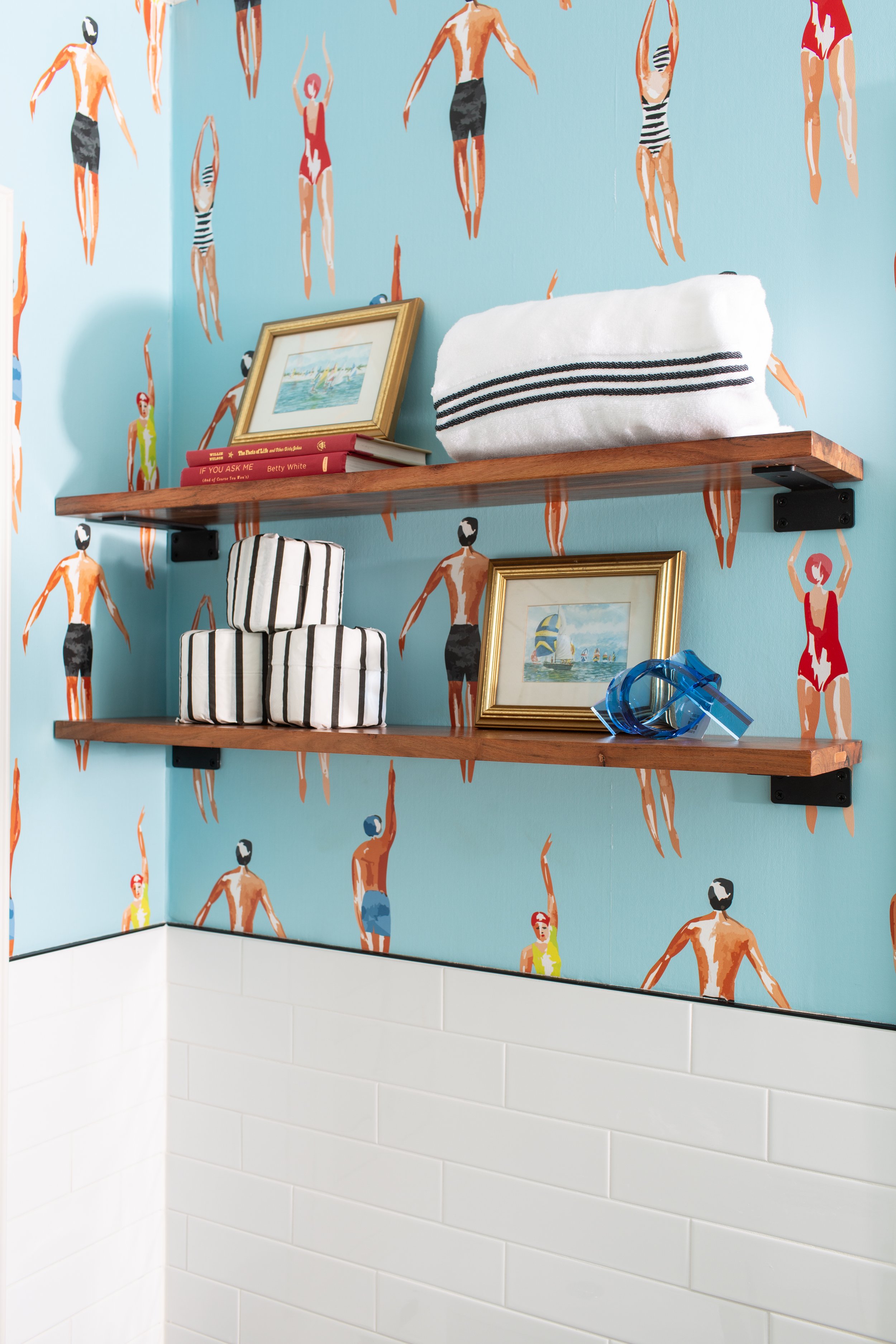 Custom wallpaper installation designed by MASH Habitat Interiors for a residential bathroom in Fort Worth.