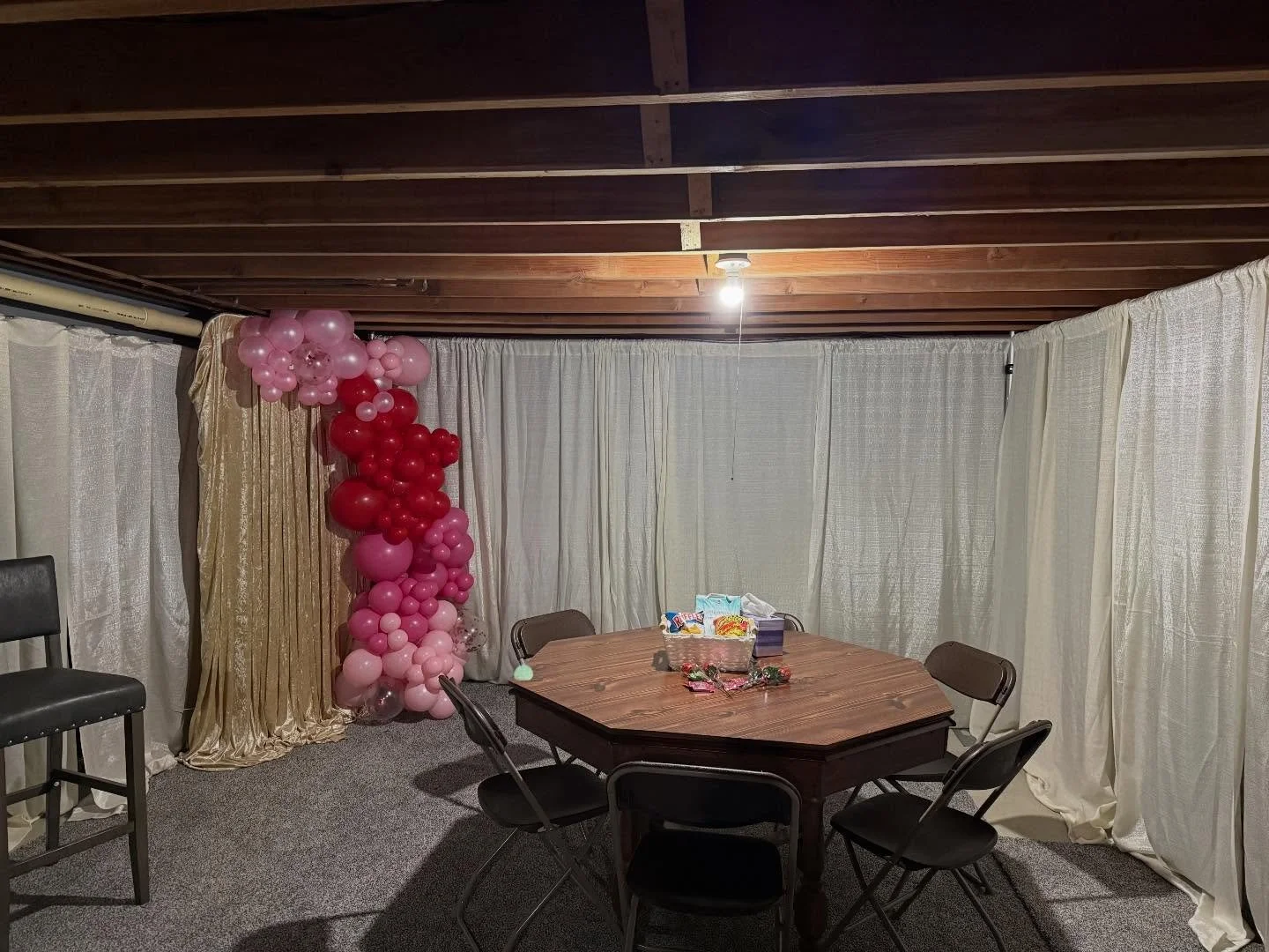 Pipe and drape is a great way to create a basement entertaining space!
.
.
#kidsparty #basementparty #rentalworldpa #lancasterpa #teenparty