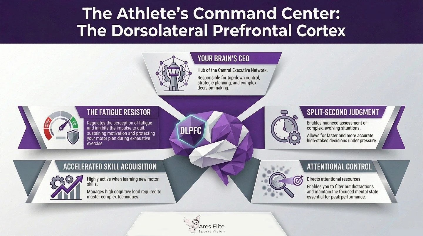 You can see everything and still be late, because performance isn&rsquo;t about speed, it&rsquo;s about how your brain routes information under pressure. 

The dorsolateral prefrontal cortex is where routing happens.
Not seeing.
Not moving.
But decid