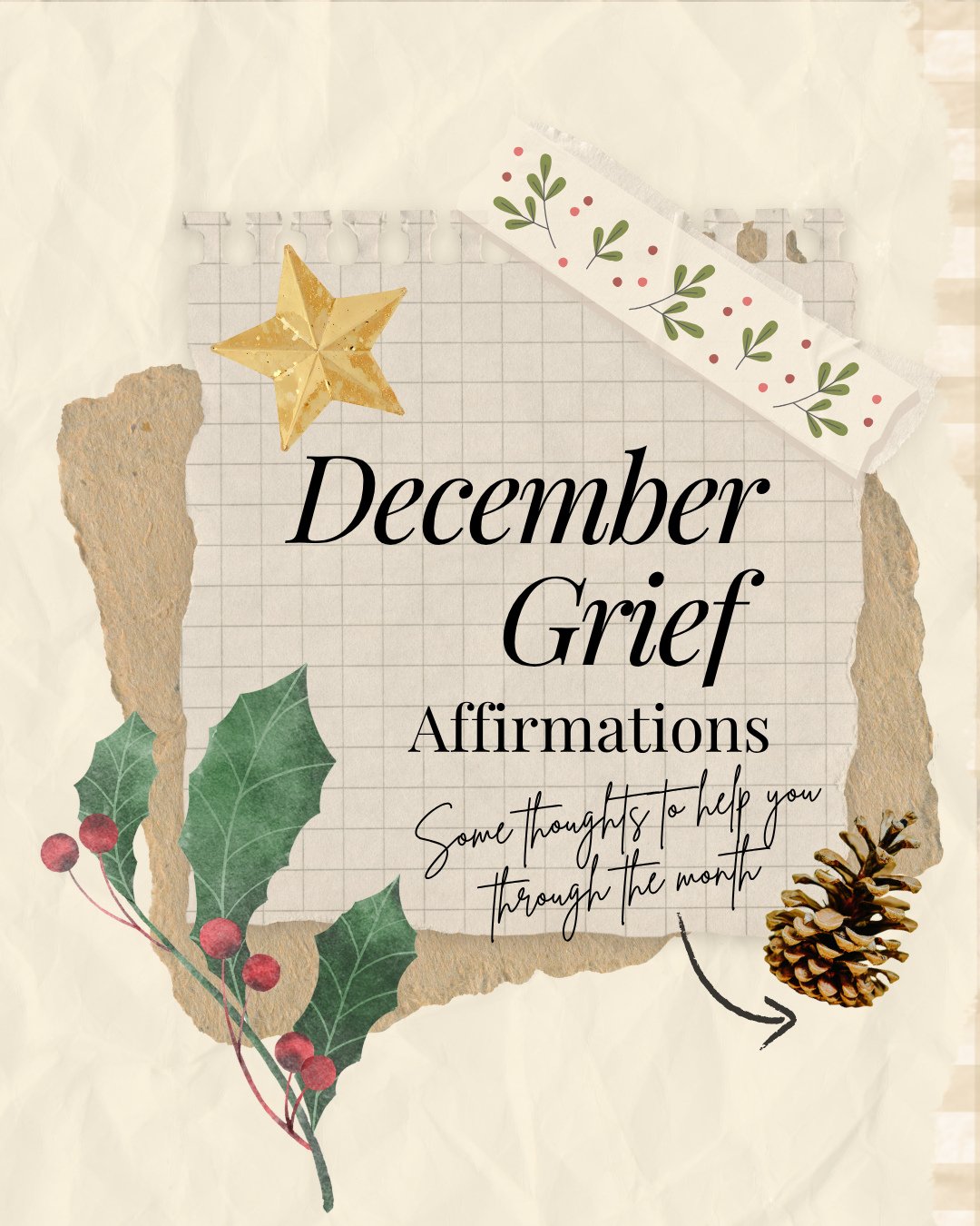 Hello December 🌲🌟🕯️🧣💛⁠
⁠
December can be one of the hardest months for a grieving heart. 💔⁠
⁠
Everyone around you seems to be celebrating, yet you're living with loss.⁠
⁠
The pressure to feel festive, to show up for gatherings, to smile through