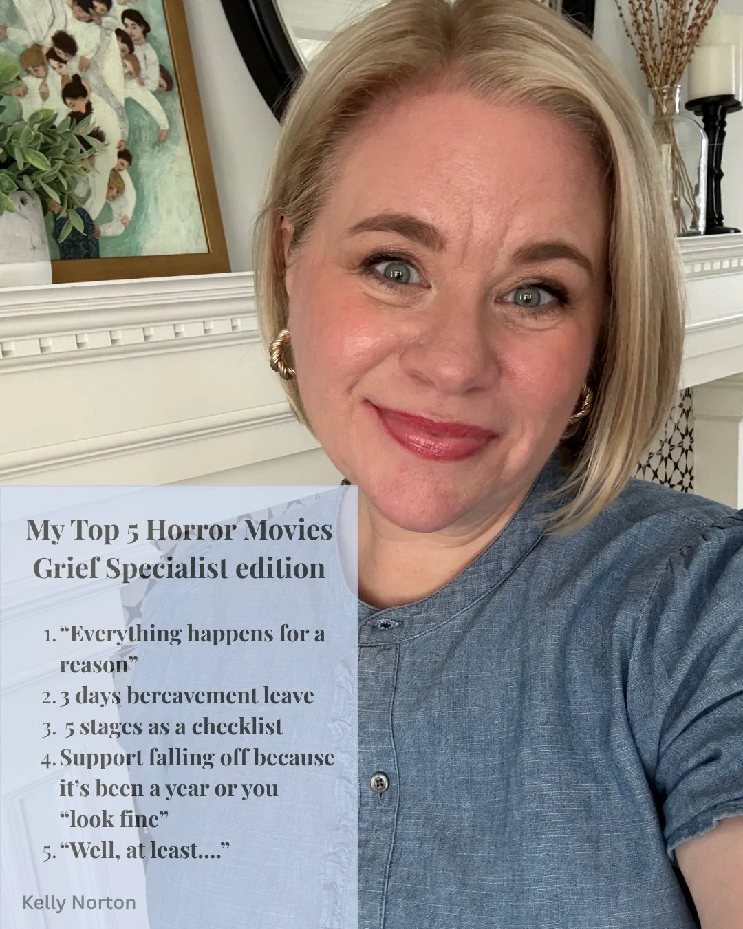 Had to hop on this silly trend, even though I can't imagine watching a horror movie for real. ⁠
⁠
These are my grief specialist horror movies, and then swipe for my lighthearted personal edition. I'm well aware there are true horrors in people's pers
