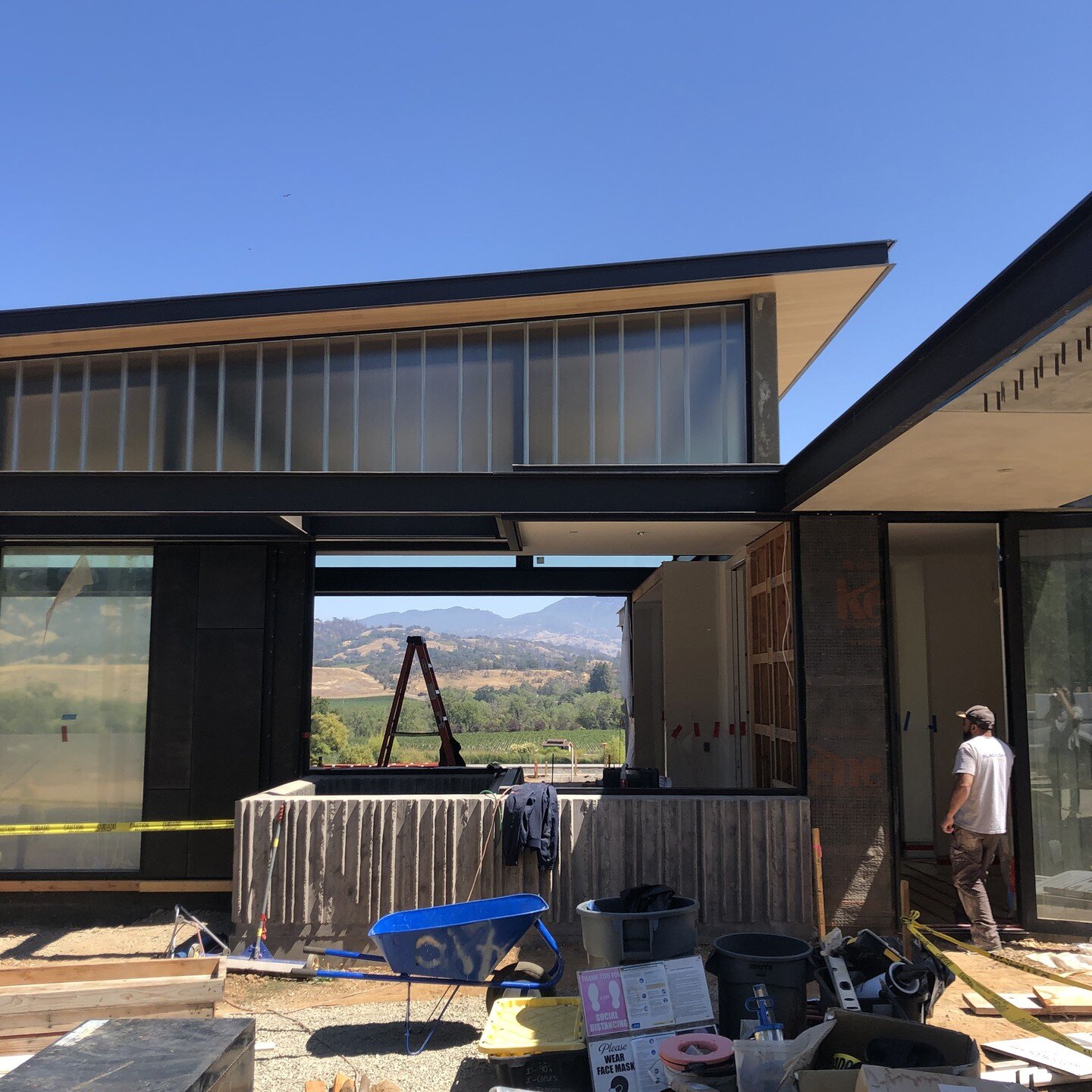 Progress shots from a new project in Healdsburg, with a perfectly framed view of Mt. St. Helena in the distance.