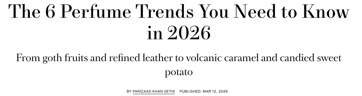 Harper's Bazaar article featuring Witch Noumenia perfume in its refined leather fragrance trend for 2026.
