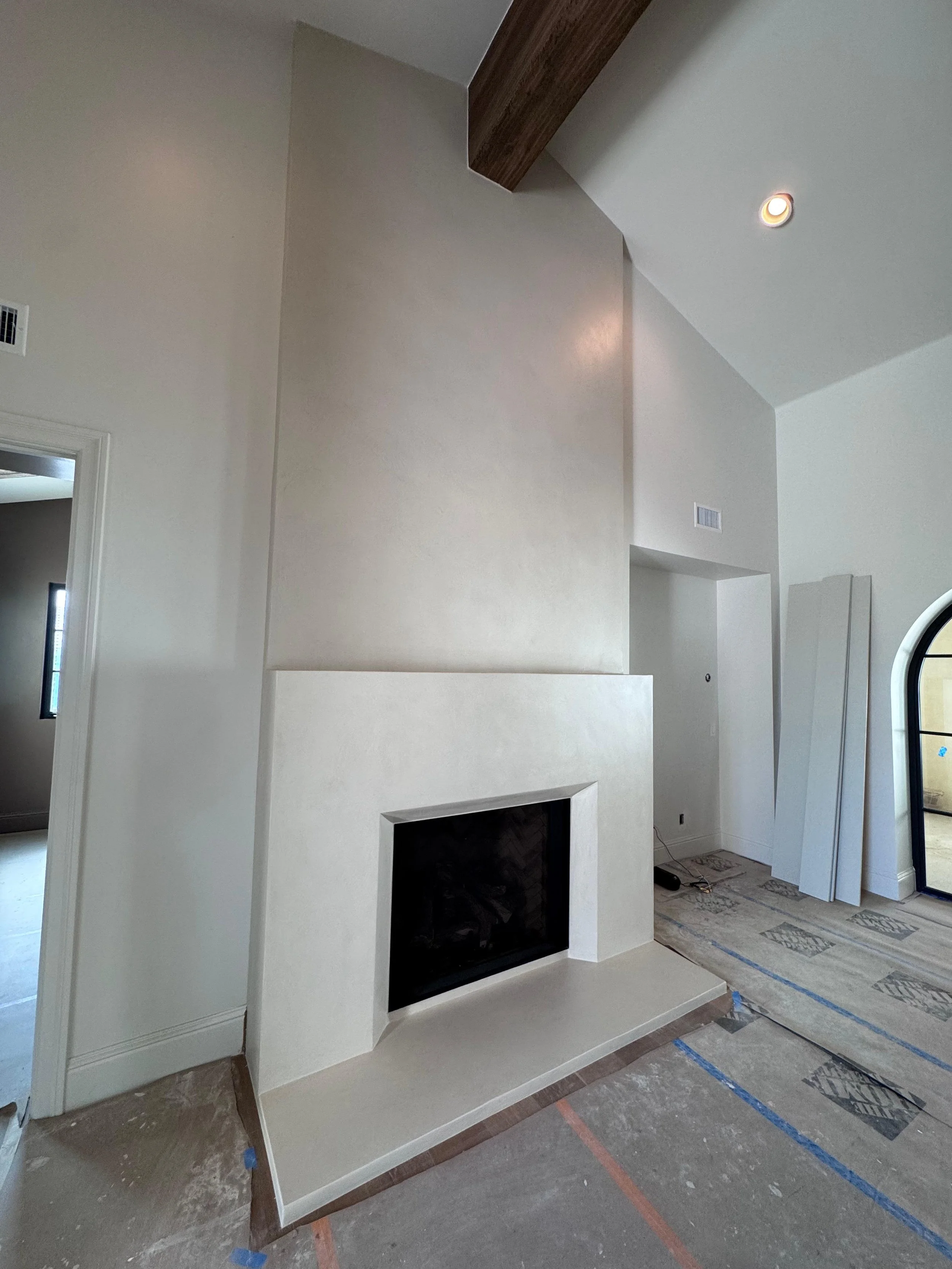 Fireplace and hearth with a smooth finish.