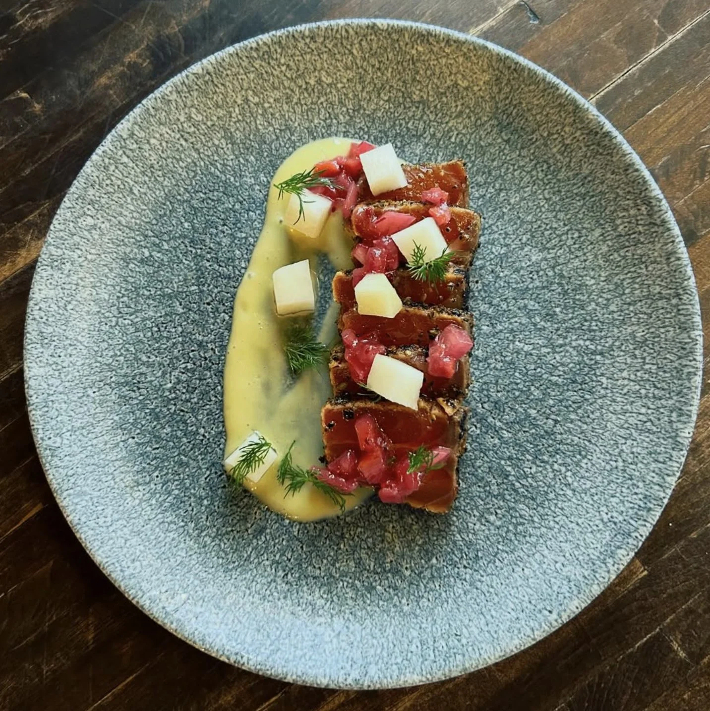 Cured Loch Duart Scottish salmon, spicy cranberry relish, pickled kohlrabi, dill at Thistle &amp; Leek in Newton Centre.⁠
⁠
#lochduartsalmon #bostonchefs #wulfsfish #newfisholdschool