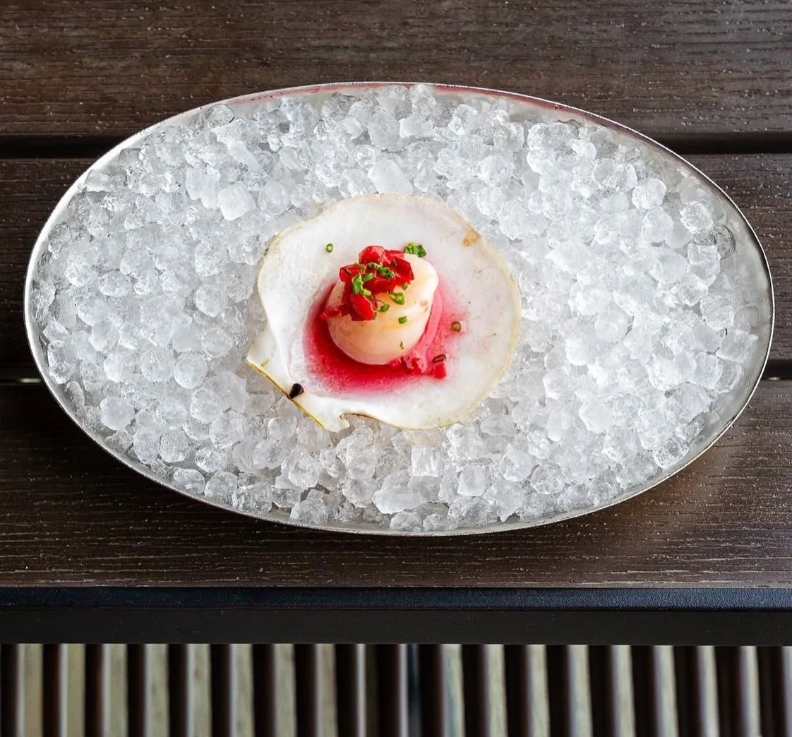 Delightful Fresno &amp; Black Cherry Maine Sea Scallops dish  by @eskdboston
