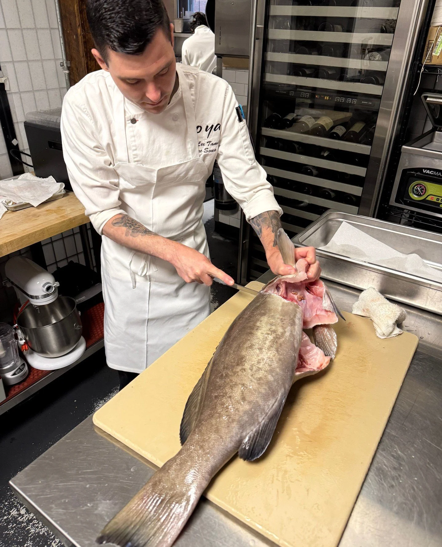 Chef Lee from O-Ya in Boston breaking down a Gray (Gag) Grouper spear-caught by Eric Finn out of Ponce Inlet, Florida. ⁠
⁠
We love following a fish into the kitchen.