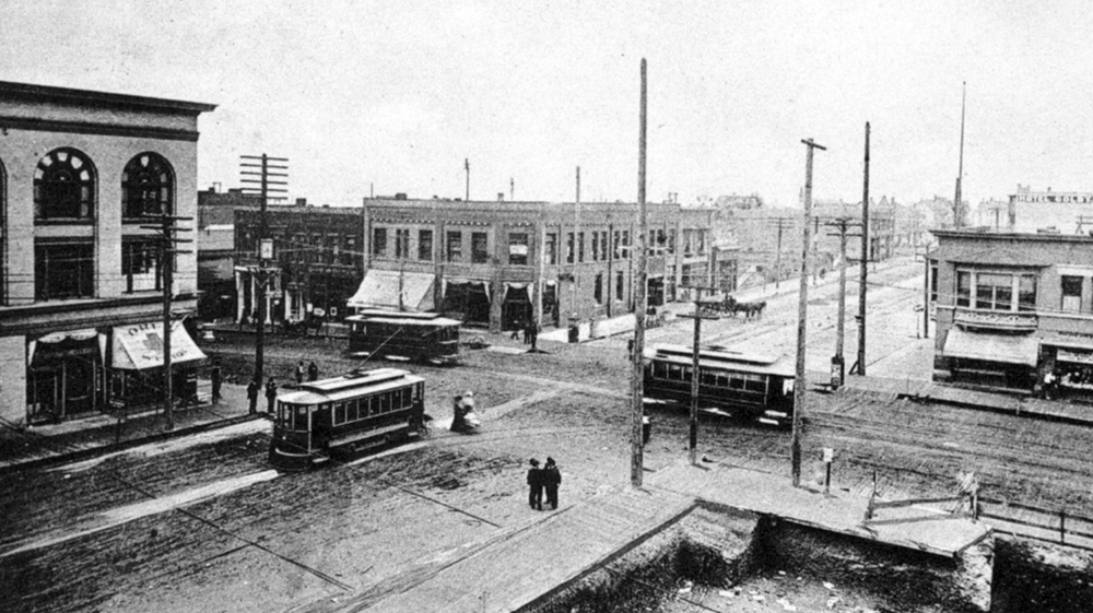  Streetcars at the intersection of Hewitt Ave &amp; Colby Ave.  Photo by David Chrisman of Historic Everett, posted on the  Exploring Early Snohomish County map  at the Granite Falls Historical Museum. 