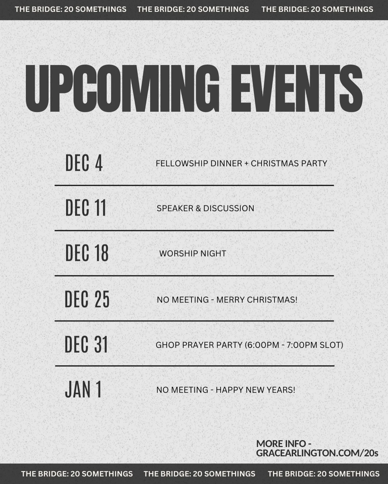 🌟DECEMBER SCHEDULE🌟
So excited for the next couple meetings! Come be a part of The Bridge community! There&rsquo;s a place for you here, and we hope that you will join us!!

 &ldquo;They devoted themselves to the apostles&rsquo; teaching and to fel