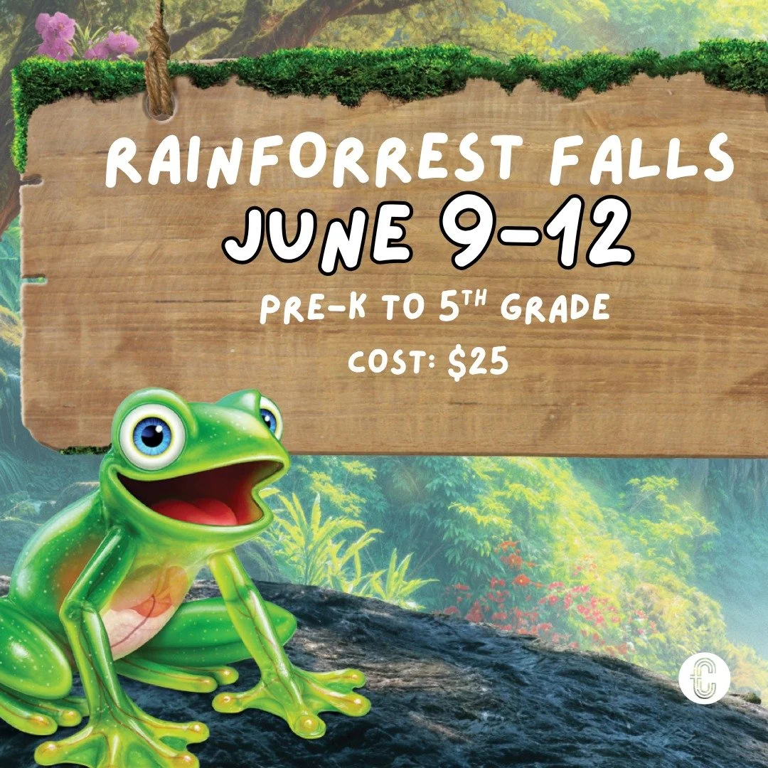 SIGN UP TODAY!!

🐒🦜VBS 2026: RAINFOREST FALLS 
📅 June 9&ndash;12, 2026
⏰ 9:00 AM &ndash; 12:00 PM
👧👦 For Pre-K through 5th Grade
💲 $25 per child

Step through the mist into Rainforest Falls &mdash; a wild adventure filled with roaring waterfall