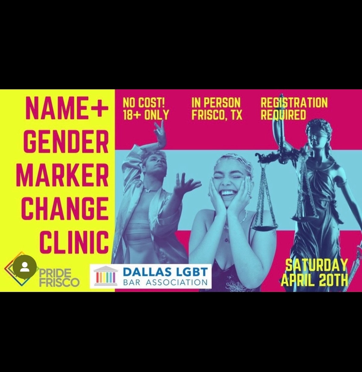Need a name or gender marker correction in Texas? Register for this ✨FREE legal clinic ✨from @dallaslgbtbar + @pridefrisco!! We'll be there writing free support letters + sharing resources 🌈

 #transtexas #queertexas #lgbtq #namechange #gendermarker