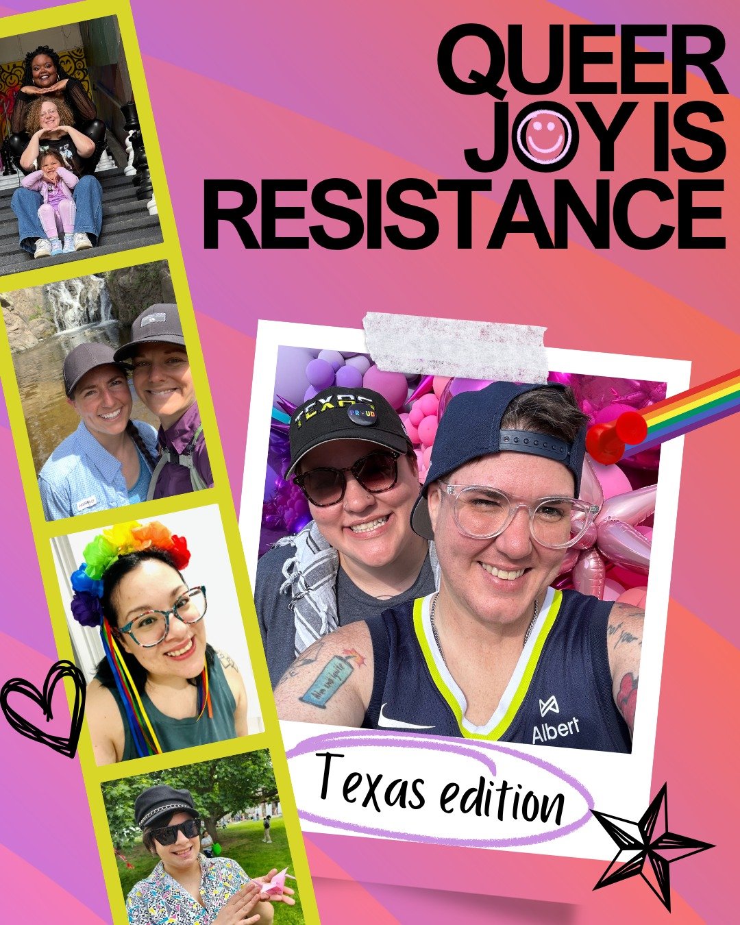 As part of our Pride Month collab, we&rsquo;re celebrating the radical power of queer joy. 💖

Being queer in Texas ain't easy&mdash;but love, community, and resistance keep us going. Swipe through to see what Queer Joy as Resistance can look like. ?
