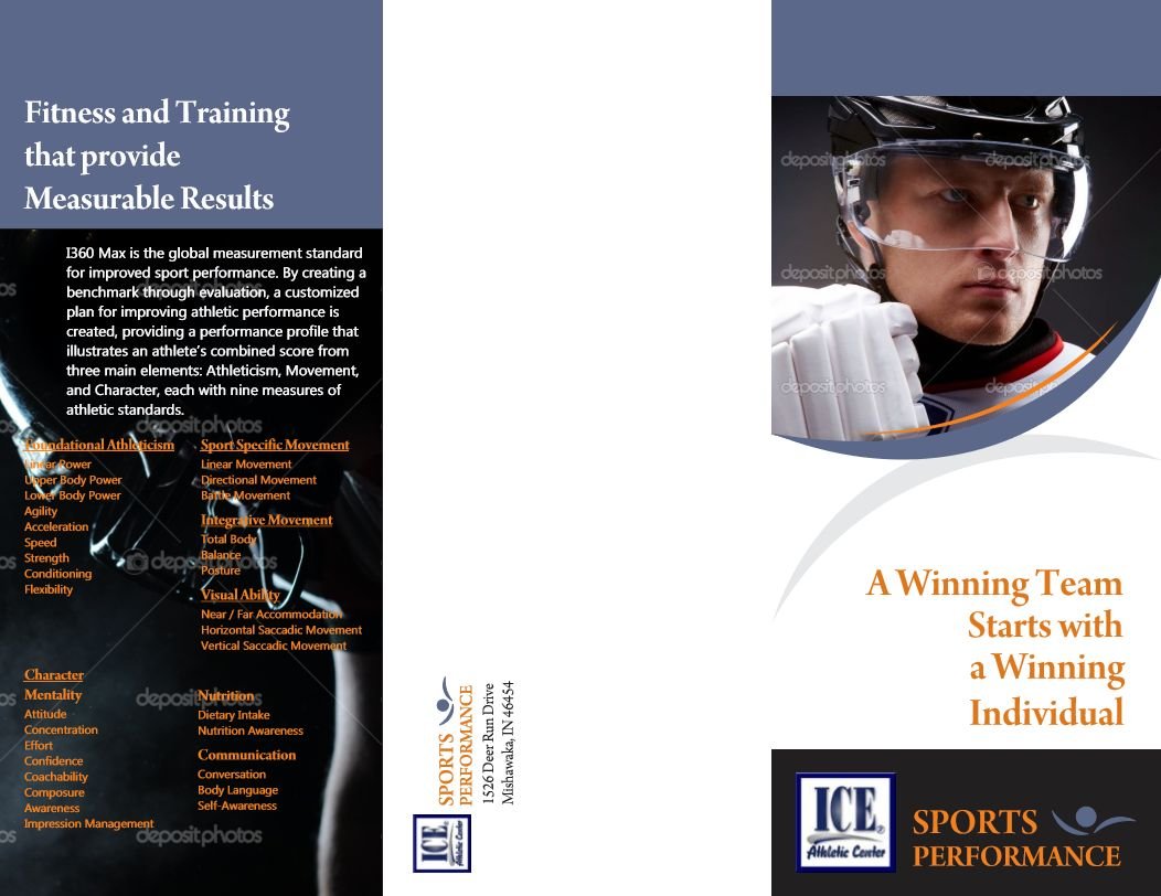 TRIFOLD MAILER 1 - ATHLETE TRAINING
Outside pages of a trifold design draft promoting athletic training for a fitness center. Use of dynamic stock images to solidify the theme.