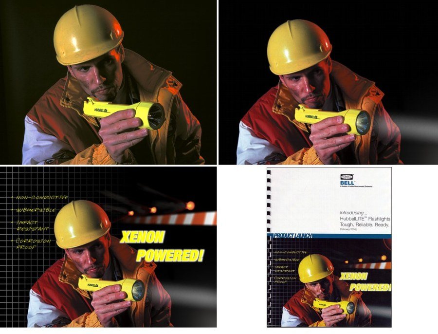STUDIO PHOTO SHOWS BUILD OF COVER SHOT -
Use of key lighting, gobos, red gel accent lighting, model makeup, and image editing to emulate an emergency scene at night.