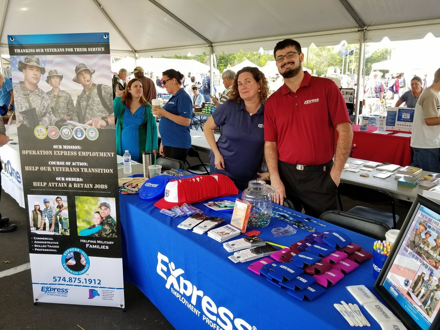 2017 St. Joe County Military Stand Down booth -
One of the two major tracks of the Military Appreciation Program (MAP) is utilizing the state of Indiana voluntary veteran hiring preference act. We were invited by the military community to attend area