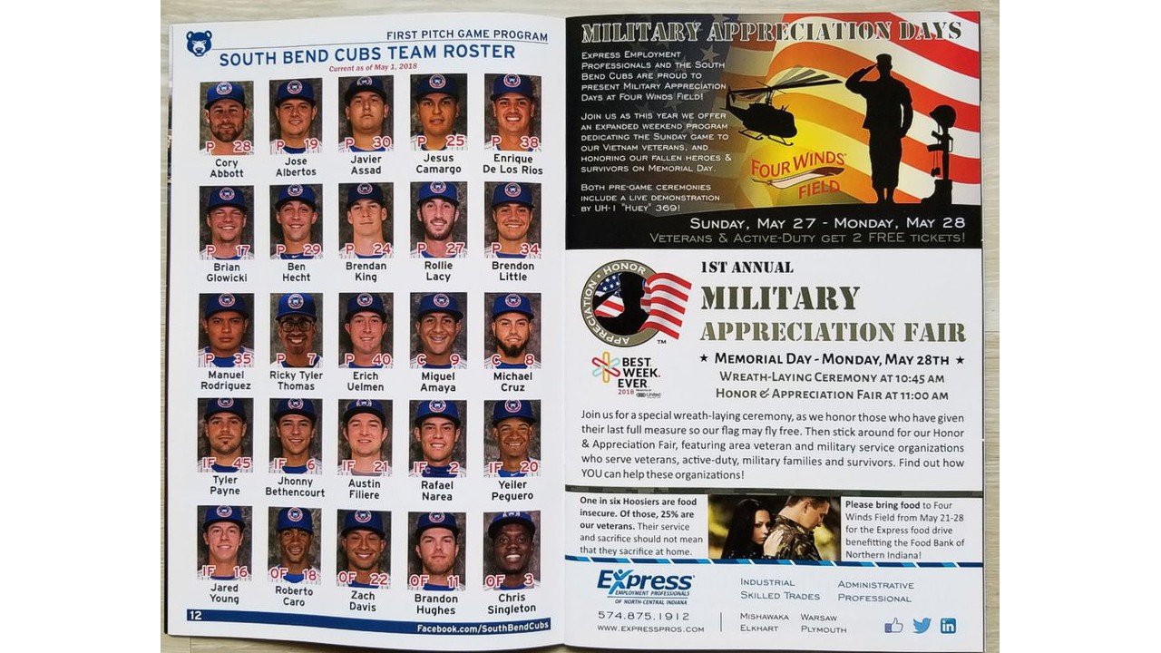 Game Program Ad -
Placement for the May 2018 game program was key. Asked for placement next to the player roster - one of the most reviewed pages in the program.
