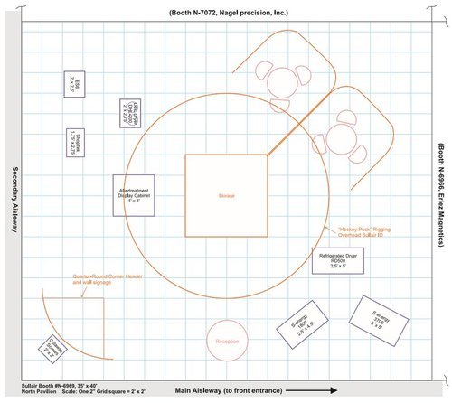 SULLAIR EXHIBIT FLOORPLAN, 2014 IMTS SHOW -
Initial concept of a 35'x40' exhibit for Sullair at the 2014 International Manufacturing Technology Show, the 2nd largest show of its kind in the world. Was assigned the project a little over 2 months befor