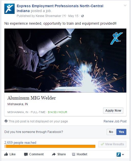 Created Facebook digital job search program that quickly became the top recruiting tool for the employment agency.