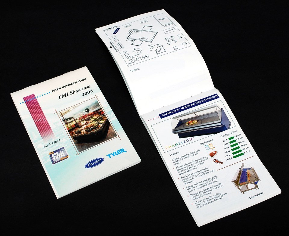 BOOTH GUIDEBOOK FOR 2003 FMI TRADE SHOW -
Handbook designed for show attendees to review many products and their locations within a very large 70'x100' exhibit space.