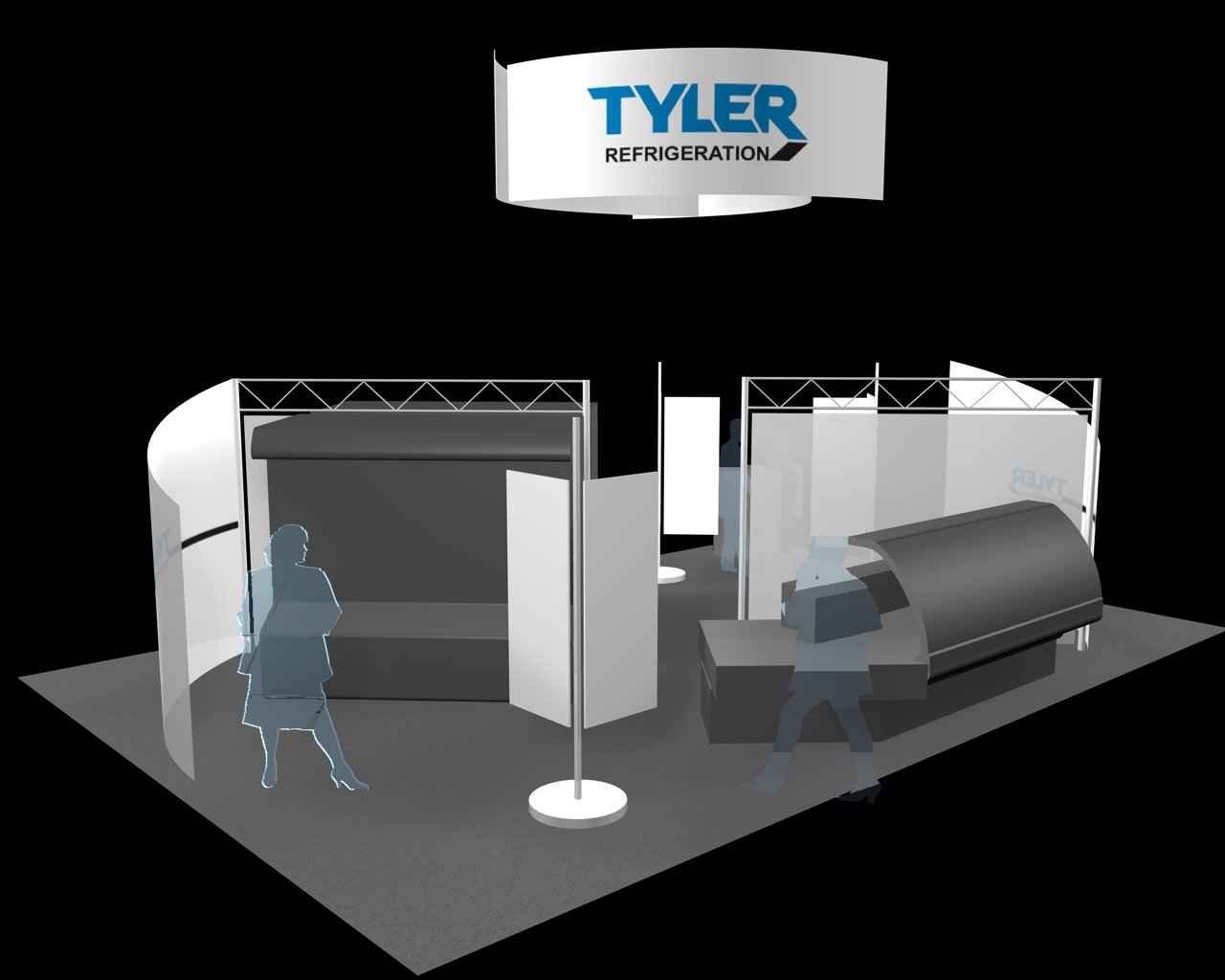 2006 GIC SHOW, TORONTO - BOOTH RENDERING
Created 3D conceptual booth rendering of layout to sell concept to executive management for exhibit approval. The use of fabric structures like the rotating pinwheel banner above and the standing sweeps provid