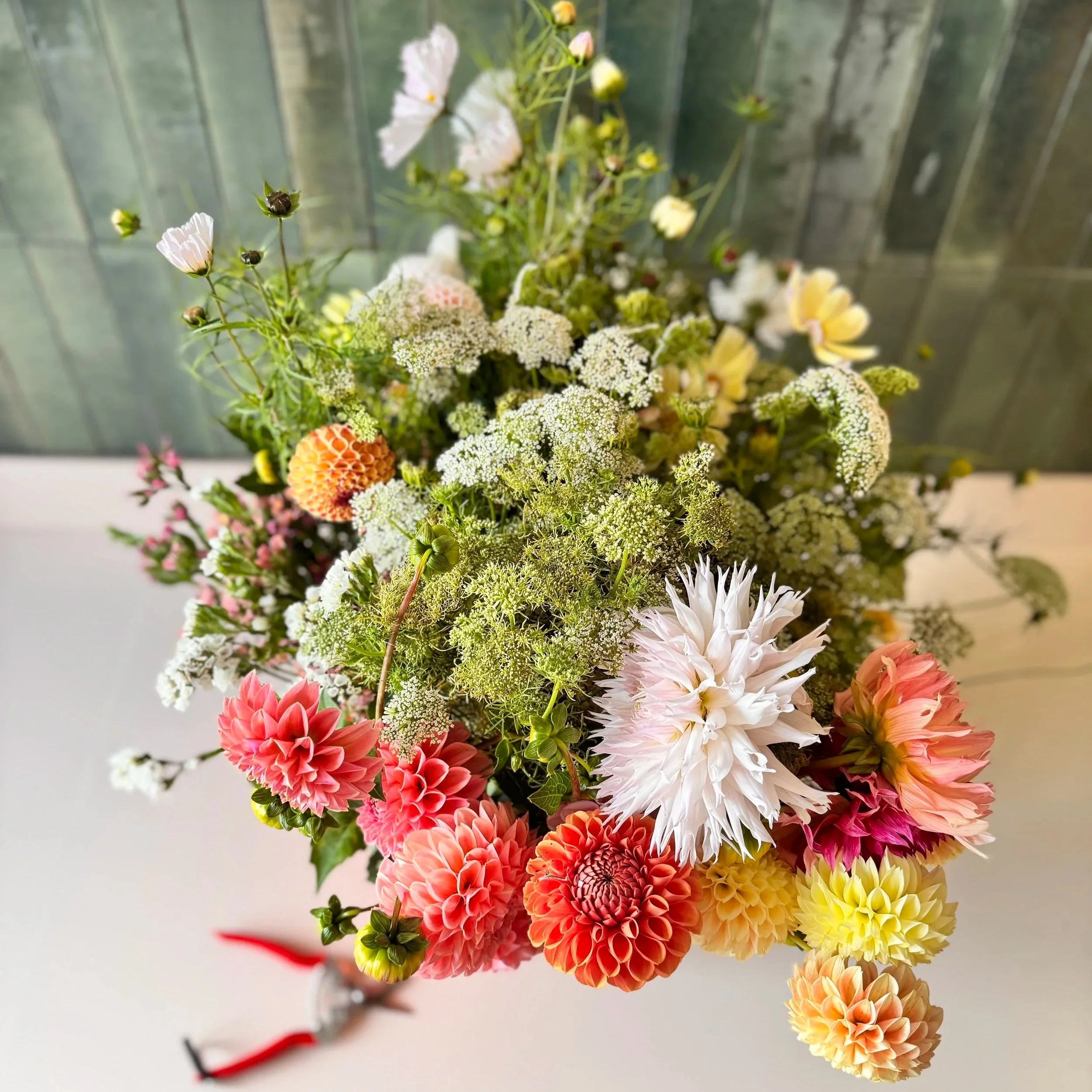 Weekly business flower delivery by Cicely Flowers featuring colourful summer blooms
