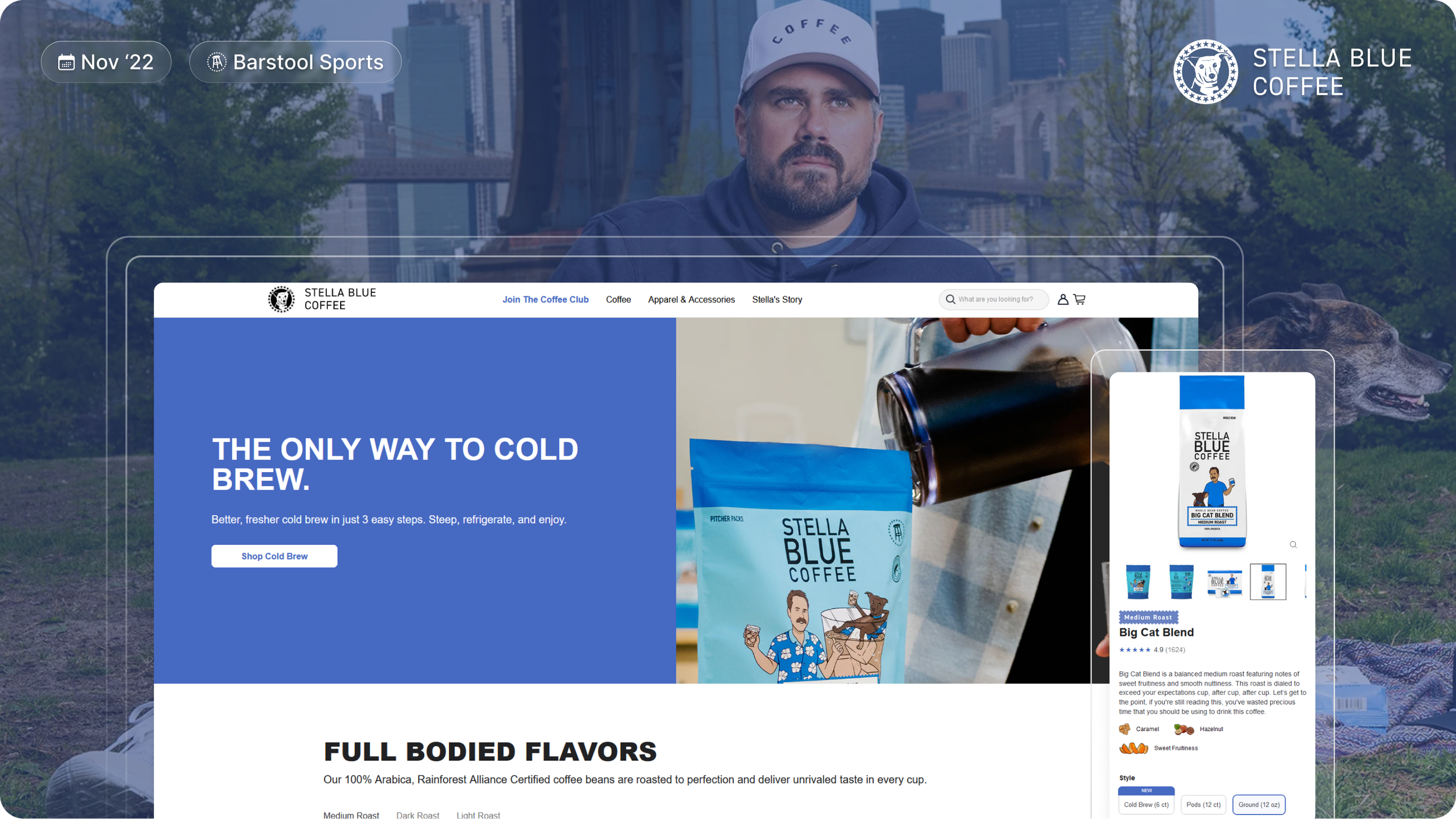 A promo image with a screenshot of the Stella Blue Coffee Website