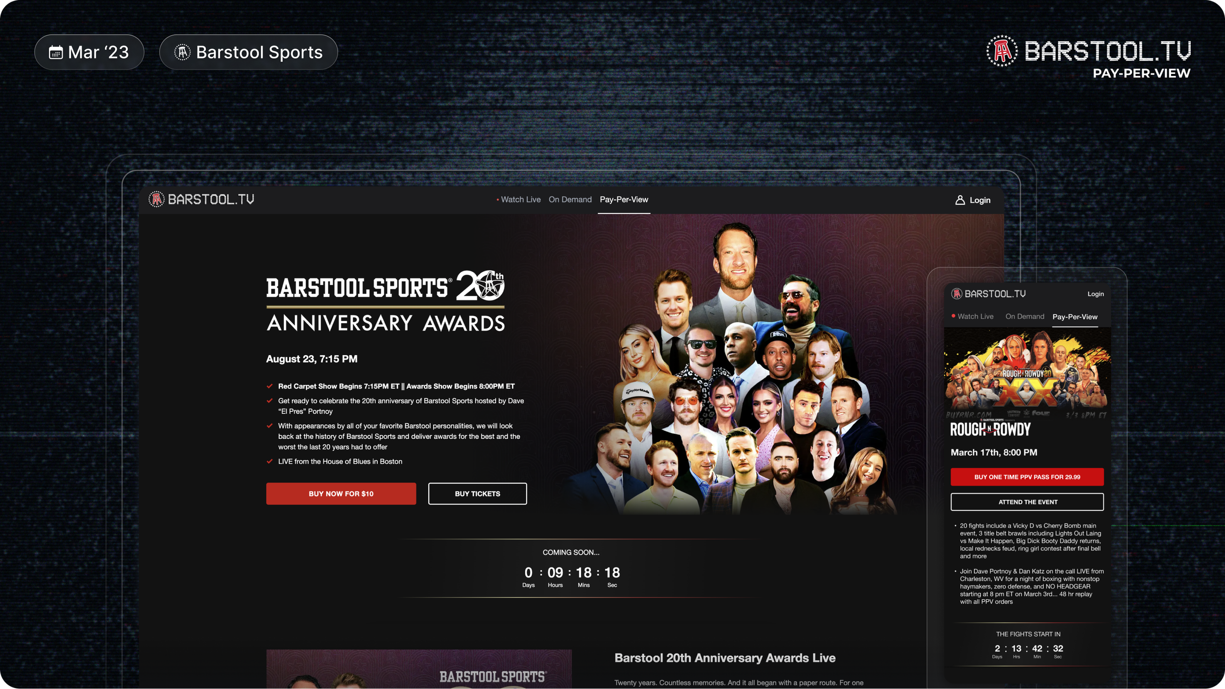 Barstool.tv Screenshot, depicting the UI.