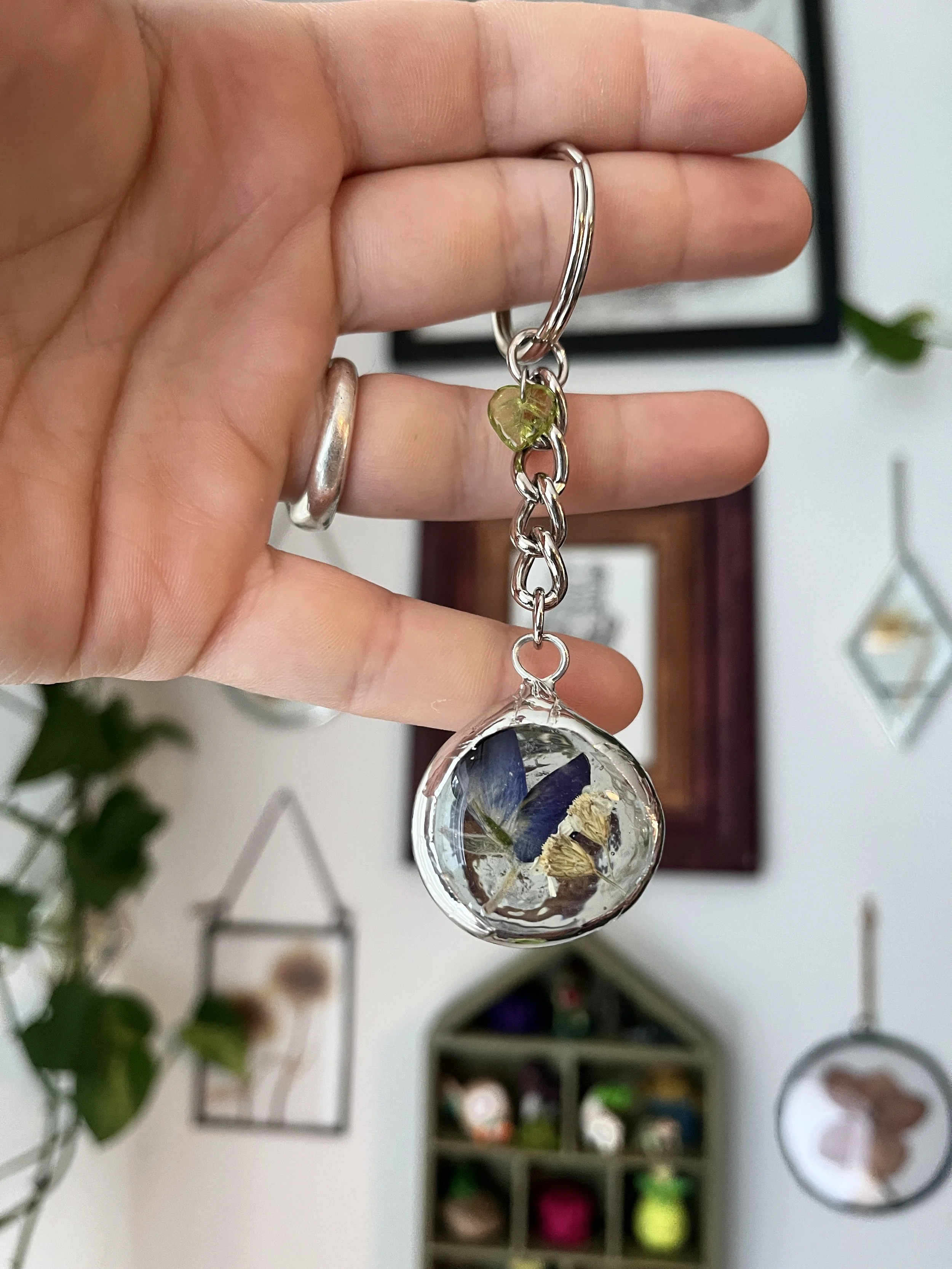 Silver Lupine & Yarrow Soldered Floral Keychain