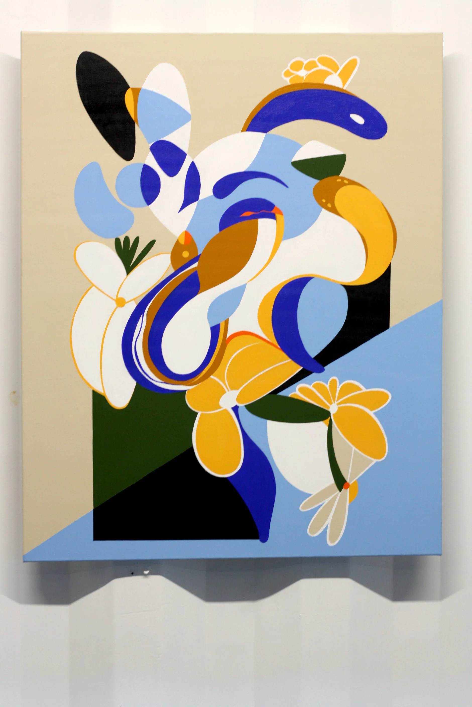 The blue bird with the goldfish in the spring 24inx30in2025.jpg